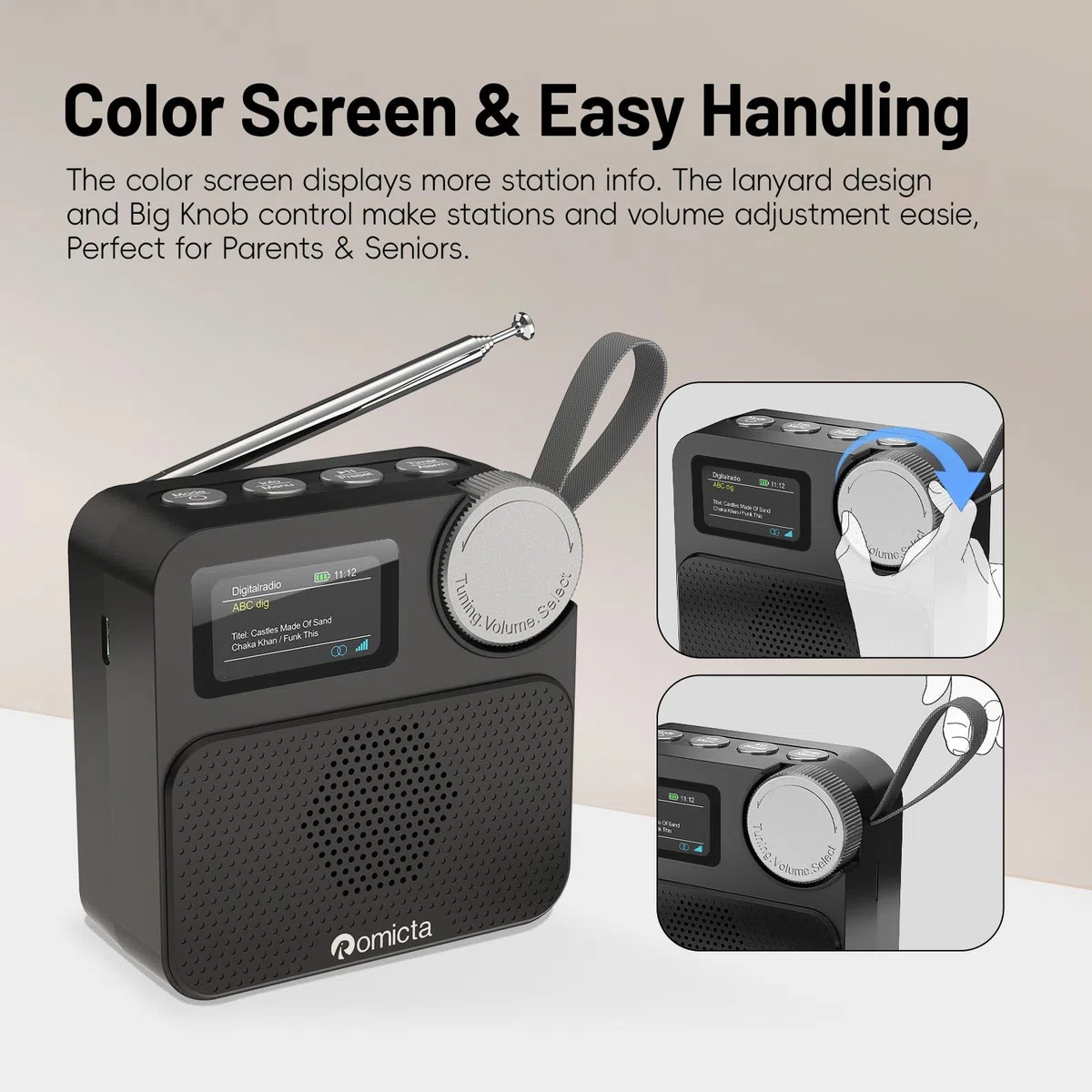 Romicta Radio DAB/DAB+ con Bluetooth 5.0, display a colori, slot per schede MicroSD, sveglia e timer, ricaricabile, ideale per casa e in viaggio