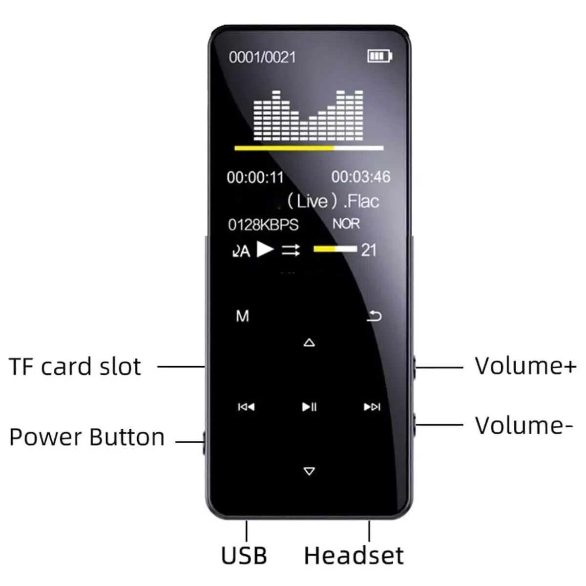 Lettore musicale Bluetooth MP4/MP3 con radio FM per sport in esecuzione con schermo a colori ad alta definizione da 1,8 pollici