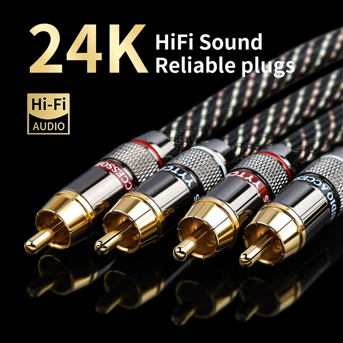 Audiophile - Cavo audio HiFi 2RCA maschio a RCA maschio, 4N OFC Core, connettori placcati oro 24K, con treccia in nylon, coassiale; compatibile con amplificatori, lettori CD, giradischi, DAC e