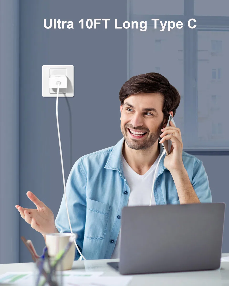 Caricatore ultra S24/S23, confezione da 2 caricabatterie da parete super veloci da 45 W, blocco caricabatterie per telefono USB C Android con cavo lungo 10 piedi tipo C per Samsung Galaxy
