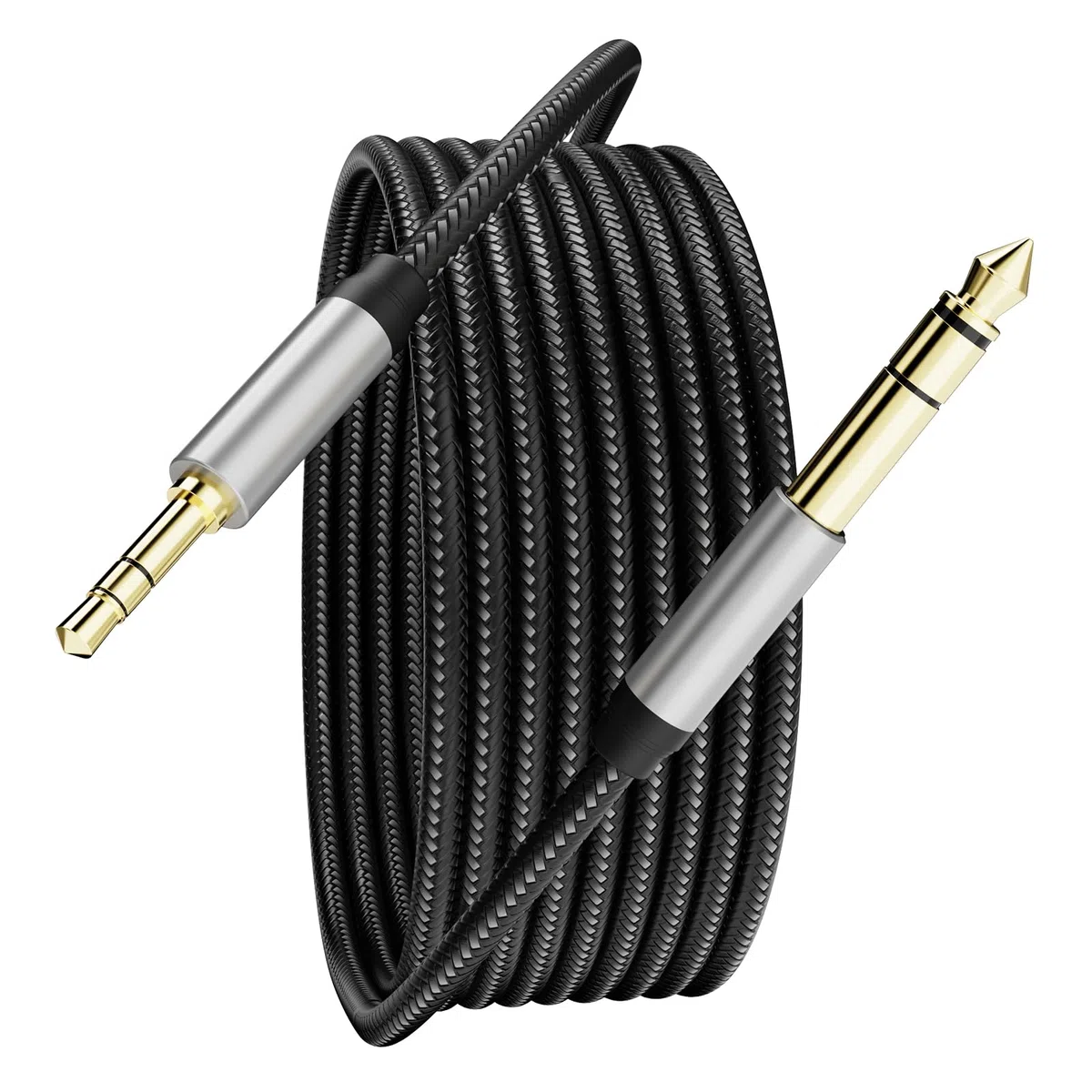 Cavo audio da 3,5 mm a 6,35 mm, 1,8 m, terminale placcato oro, alloggiamento in lega di zinco, da maschio TRS da 3,5 mm a 6,35 mm maschio TRS da 6,35 mm, in nylon intrecciato, cavo audio stereo per