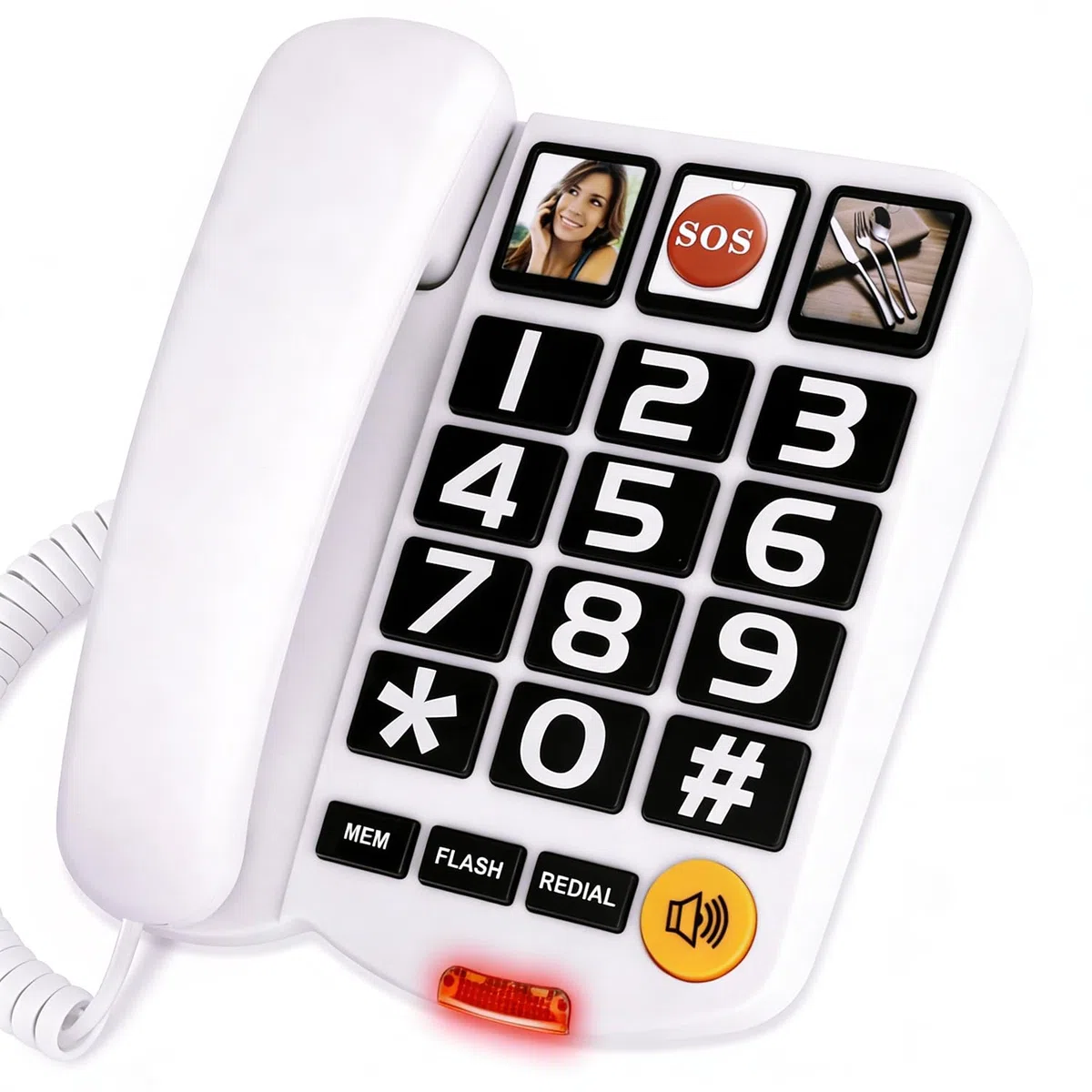 Telefono con pulsante grande per anziani, telefoni fissi con filo per anziani con 2 pulsanti di composizione one-touch, telefono fisso con pulsante di emergenza SOS/suoneria forte - bianco