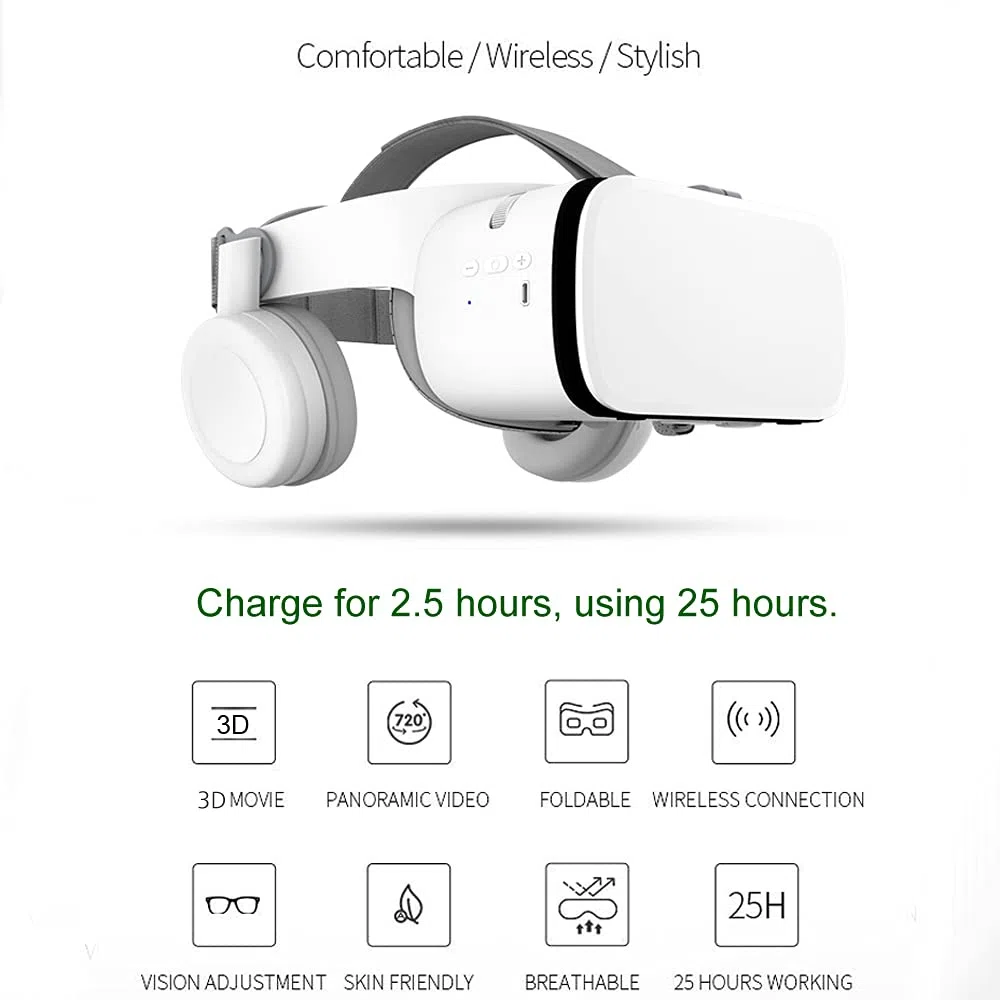 Occhiali VR Bluetooth Cuffie VR per iPhone/telefono Samsung Occhiali 3D per realtà virtuale con telecomando wireless, Occhiali VR per film e giochi compatibili per telefoni Android/iOS (Bianco)