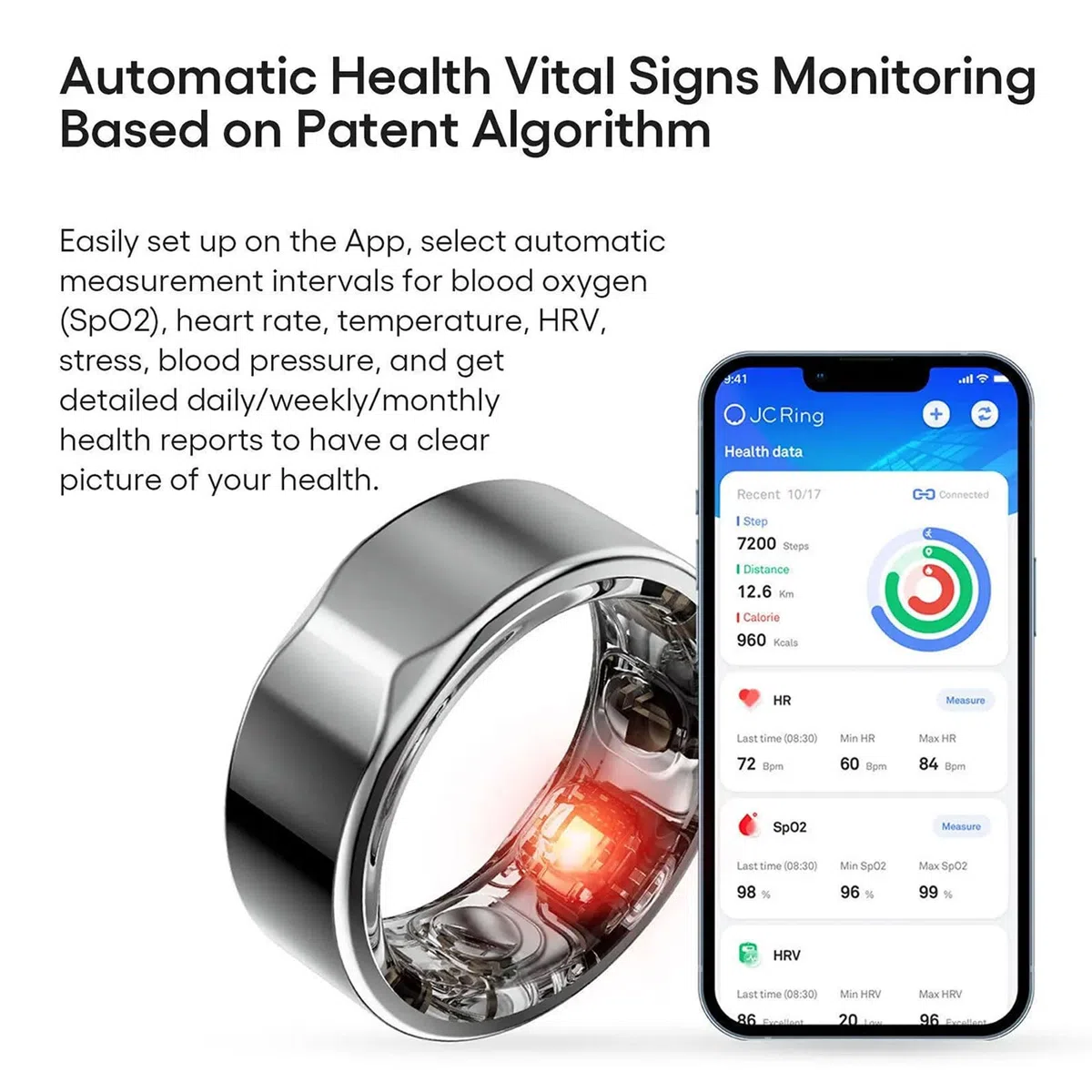 Anello intelligente per il monitoraggio della salute, impermeabile, indossabile con monitoraggio del sonno e del battito cardiaco, risparmio energetico per il monitoraggio della salute delle donne e