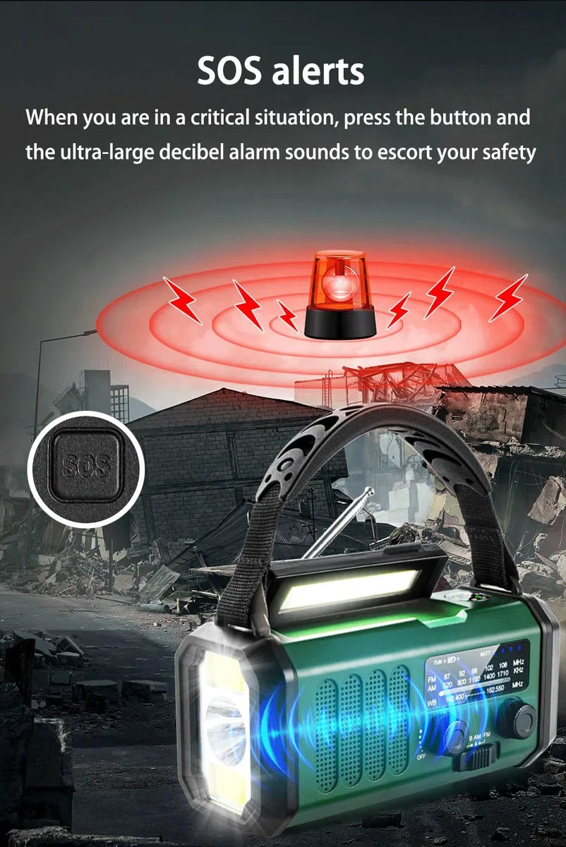 Radio AM/FM/WB Portatile Emergenza Solare,Winnes Radiolina a Manovella Dinamo con Batteria da 20000 mAh per Ricarica Telefono di Emergenza Outdoor Allarme SOS e Torci,LED Lampada da lettur - (Verde)