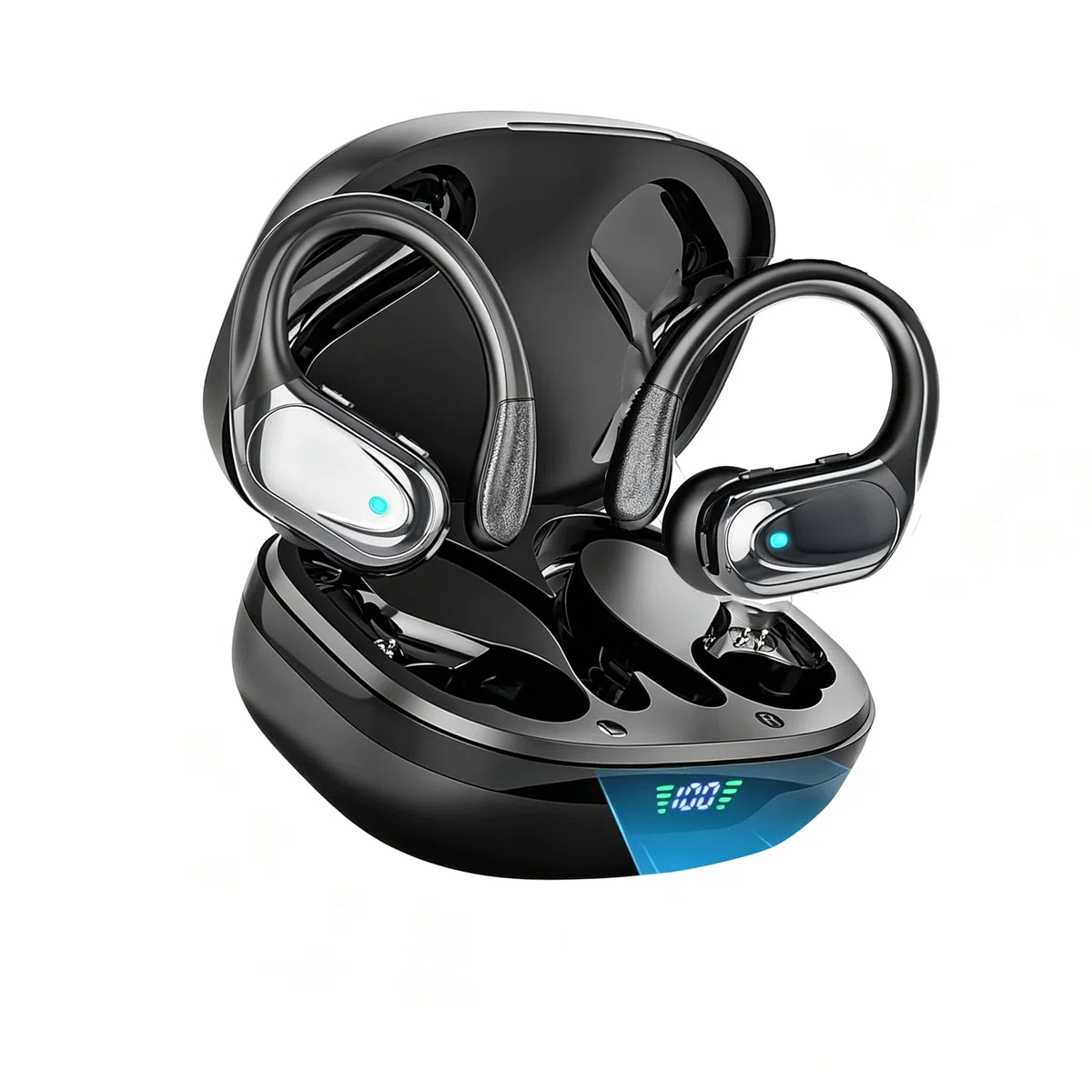 HAOYUYAN Auricolari wireless, auricolari Bluetooth sportivi, 80 ore di autonomia, con display LED di alimentazione, cancellazione del rumore, auricolari impermeabili IPX7 per allenamento/corsa