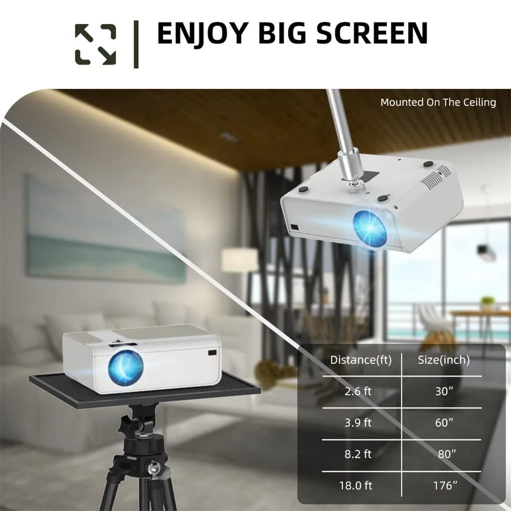 Mini Proiettore T4 da 3600 Lumen, Supporta Un Proiettore LED Full HD 1080P, Grande Schermo, Proiettore Video Intelligente per Home Theater Portatile,