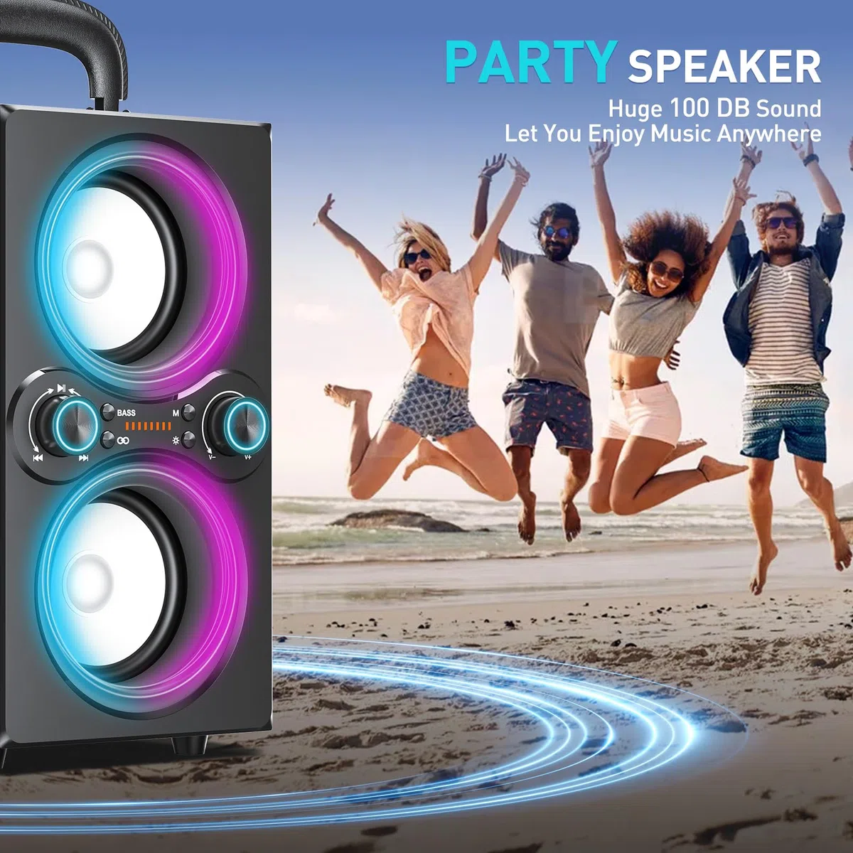TPBEAT Cassa Bluetooth Potente Portatile, 80W Party Wireless Altoparlante Bluetooth, con Luci, Super Bass, Speaker TWS Stereo ad Alto Volume da 100dB, per Party,Campeggio