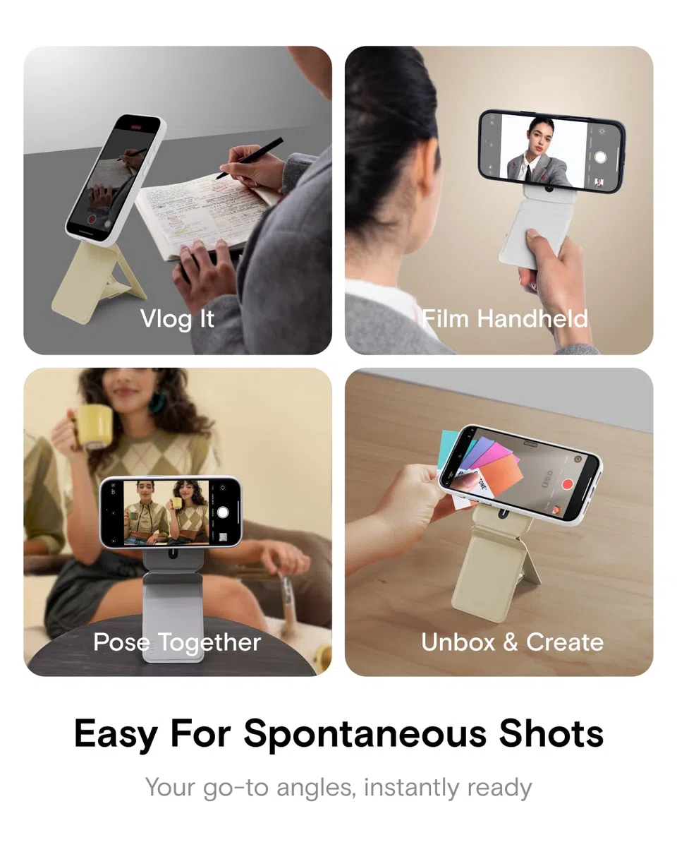MOFT Portafoglio con treppiede per telefono, supporto magnetico a portafoglio, porta carte abilitato NFC, bastone per selfie tascabile, in pelle MOVAS, supporto regolabile per viaggi, vlog