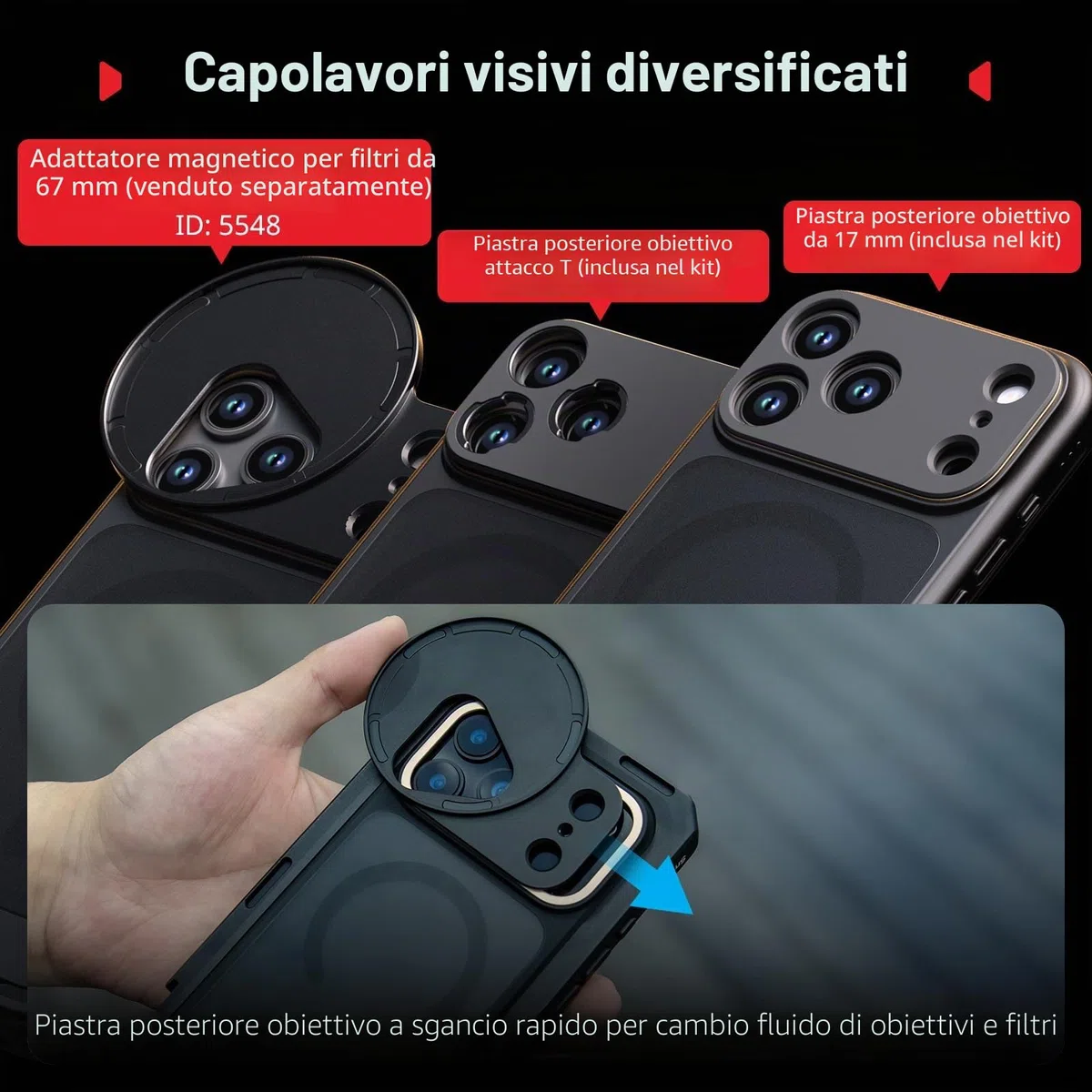 SMALLRIG Mobile Video Cage per iPhone 17 Pro Max, con custodia per telefono e piastra posteriore per obiettivo, rig video per telefono per videografia, registrazione di vlog, edizione di punta - 5543