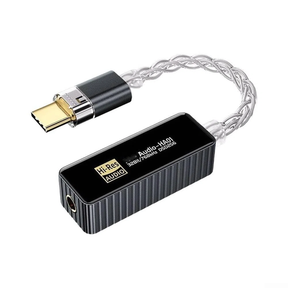 Decodificatore audio HiFi da USB C a 3,5 mm, 384 kHz DSD256 Amp per iOS per Mac per Win10 per Android, adattatore portatile per cuffie di tipo C con chip CS43198+CT7601 (grigio)