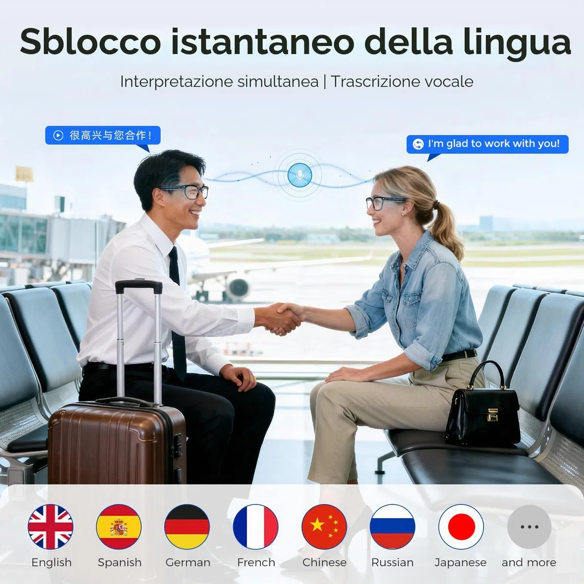 Occhiali Intelligenti AI,Equipaggiati con Fotocamera 8 Megapixel e ChatGpt,Supporta Registrazione Vivavoce Bluetooth 5.3,Traduzione in Tempo Reale da IA