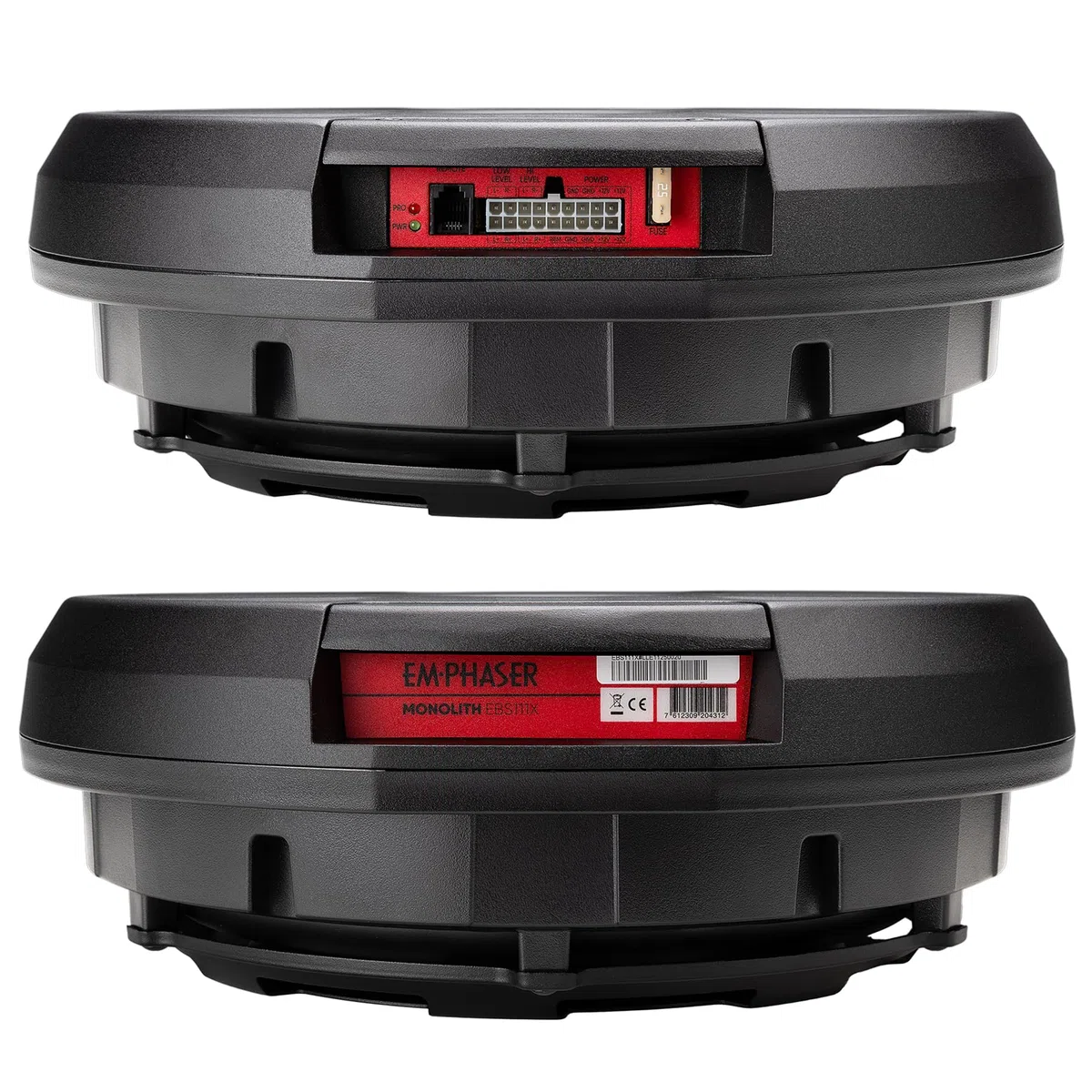 EMPHASER EBS111X - Subwoofer attivo da 28 cm per ruota di scorta, 300 W | Bassbox attivo da 11" per ruota di scorta o ruota di scorta, alloggiamento piatto in alluminio, solo 12 cm di altezza
