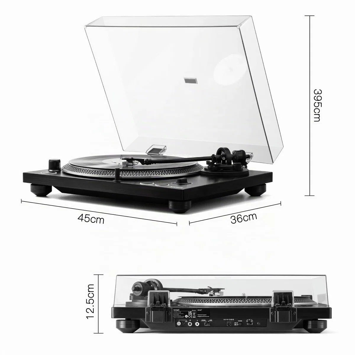 PR-101 Giradischi a Cinghia 2 Velocità 33/45 RPM, Cartuccia Magnetica Mobile AT-3600L, Connessione Wireless, Preamplificatore Phono Integrato