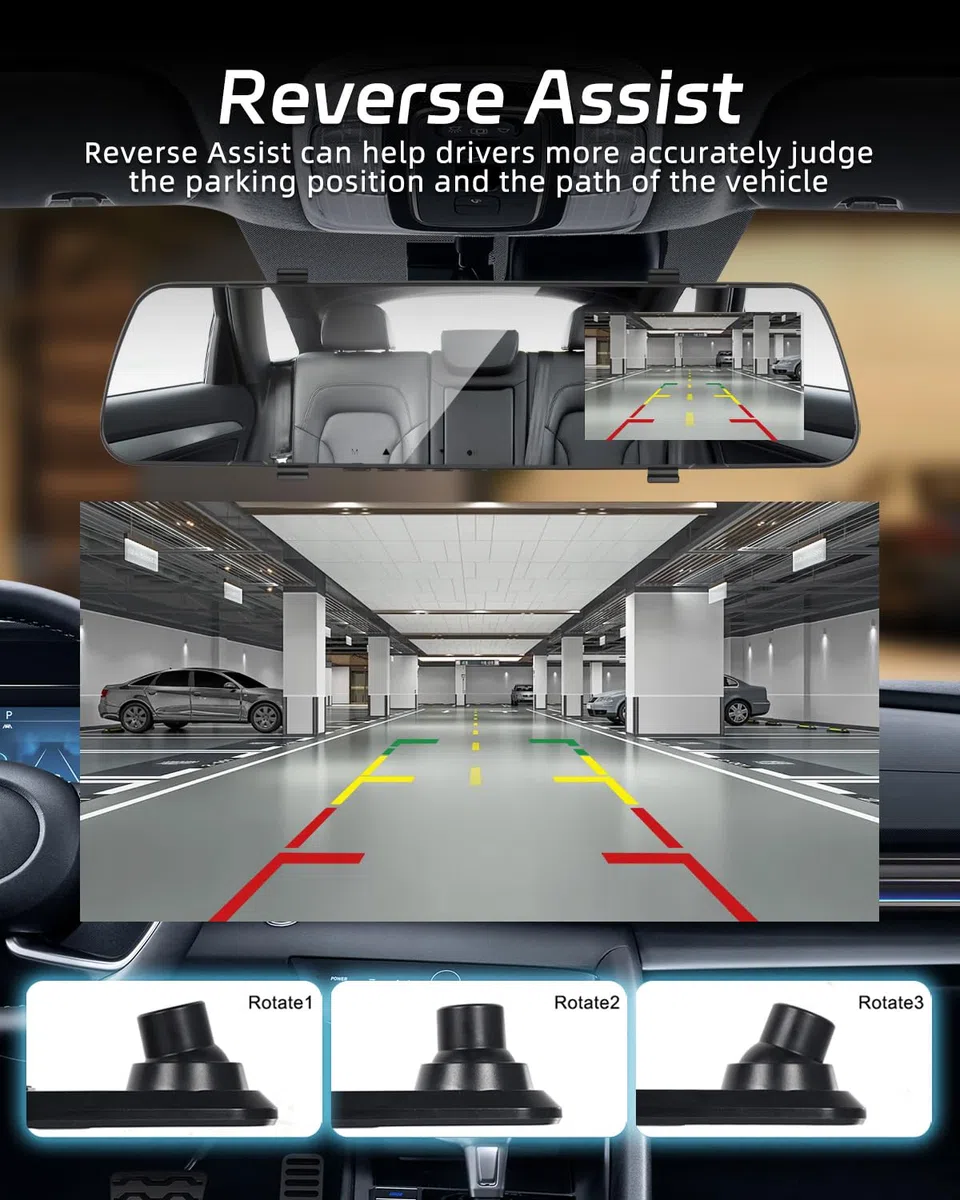 NHOPEEW Mirror Dash Cam 4,7 pollici 720P Doppia telecamera frontale e posteriore - Super visione notturna/Registrazione in loop/Compensazione dell'esposizione - Telecamera di backup per auto