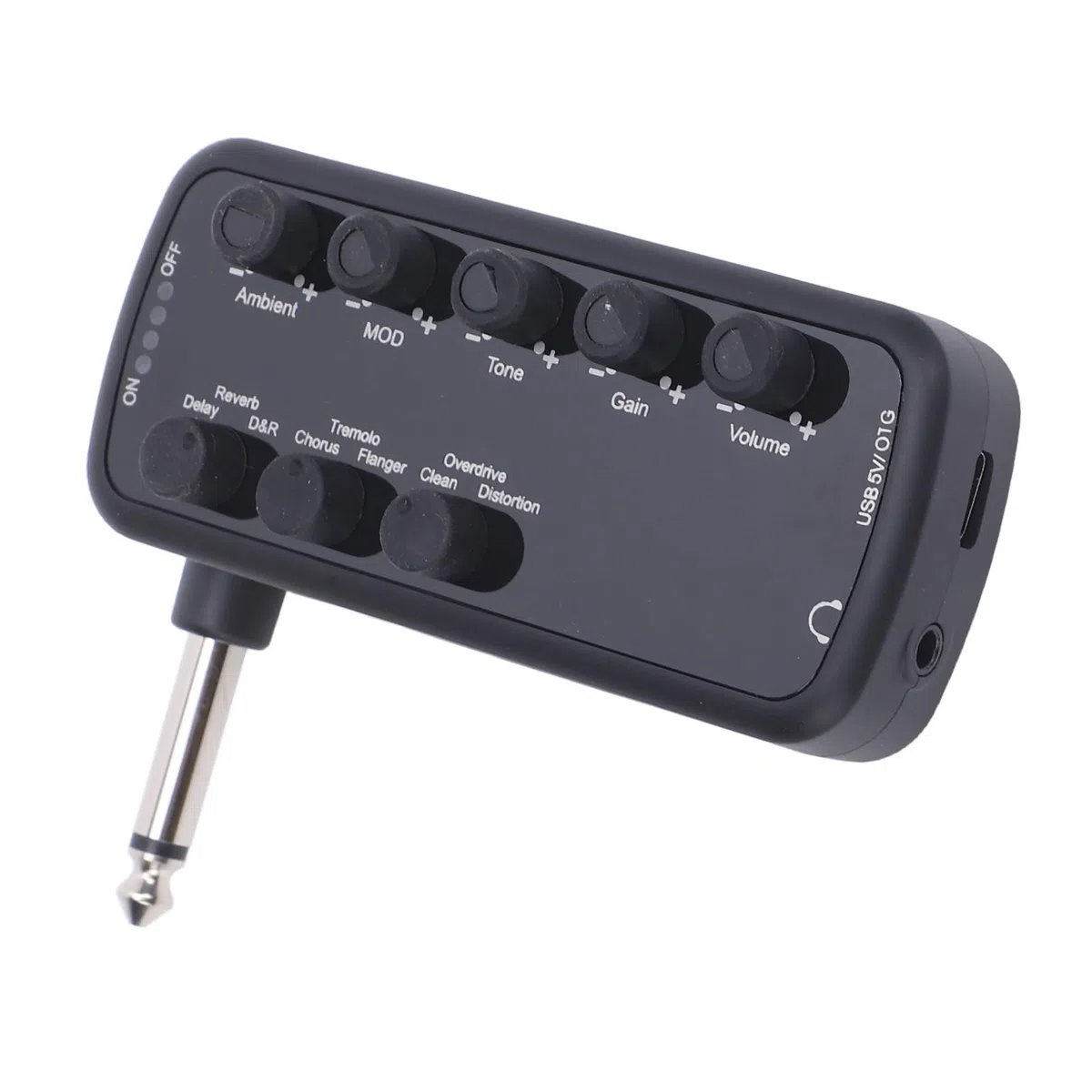 Chrees Amplificatore per Cuffie per Chitarra Elettrica, 5 Manopole con Effetti Sonori regolabili: Delay, Riverbero, Chorus, Tremolo, Flanger, per Registrazione OTG, Ingresso AUX,