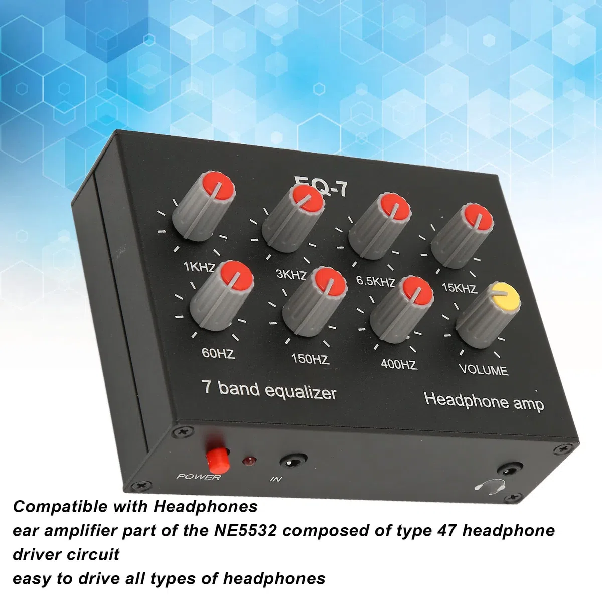 Ejoyous Equalizzatore Grafico a 7 Bande, Equalizzatore Audio a Doppio Canale, Mixer DJ, Interfaccia da 3,5 mm