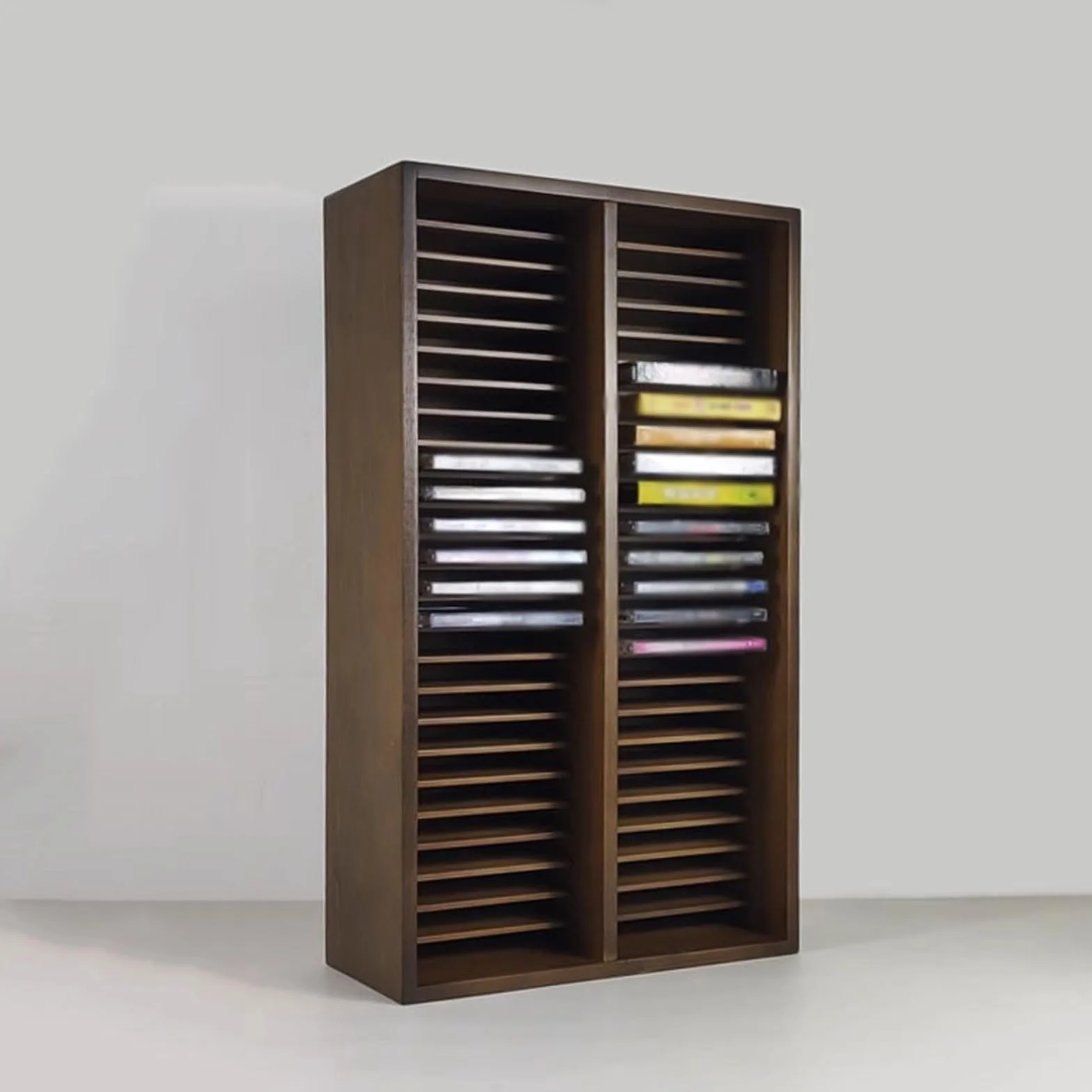 Rack per dischi Scaffale porta CD verticale a due piani for album in legno