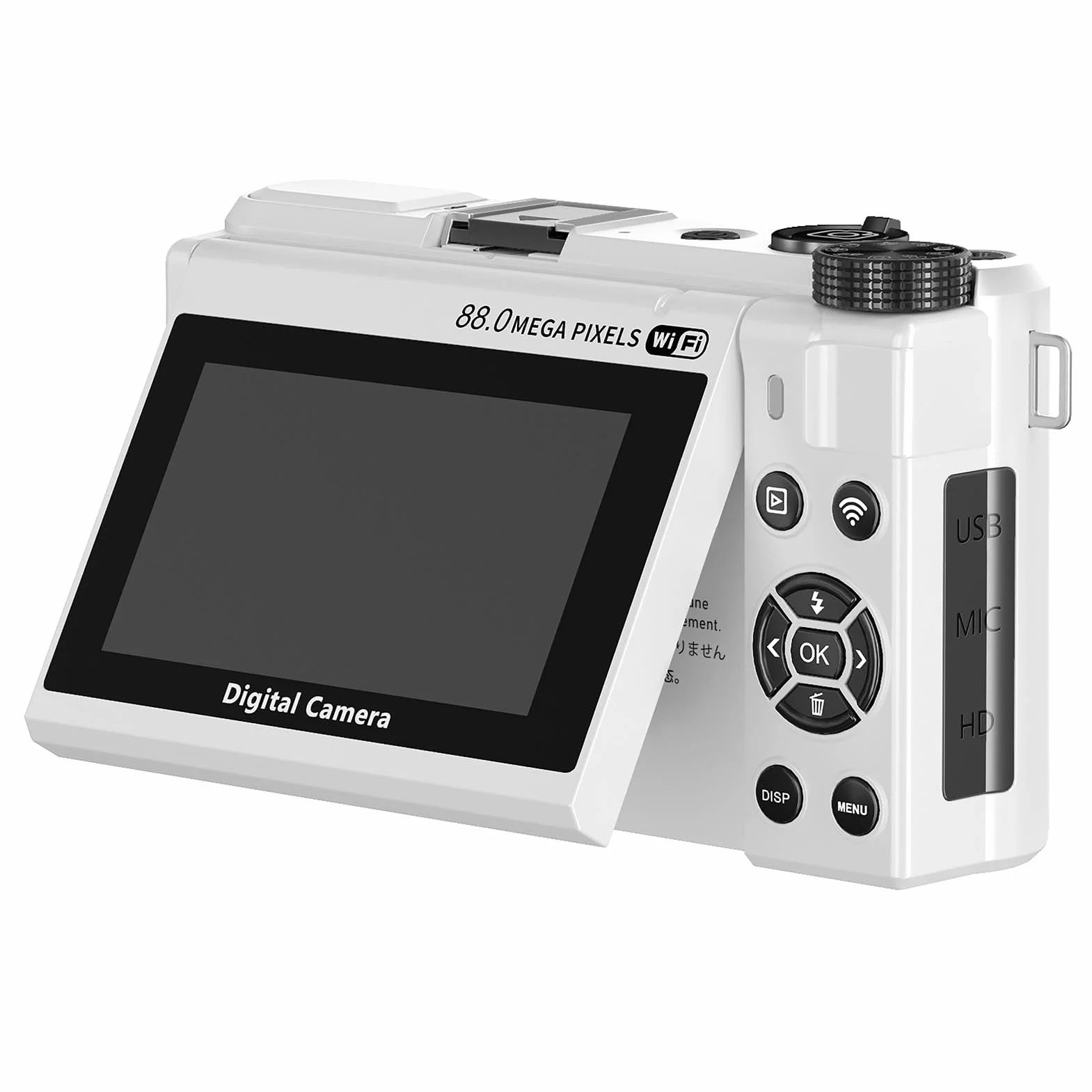 Fotocamera Digitale, Fotocamera da Viaggio WiFi 8K 88MP con Schermo Ribaltabile da 3 Pollici e Messa a Fuoco Automatica, per Streaming Live e Condivisione Sui Social Media, (WHITE)