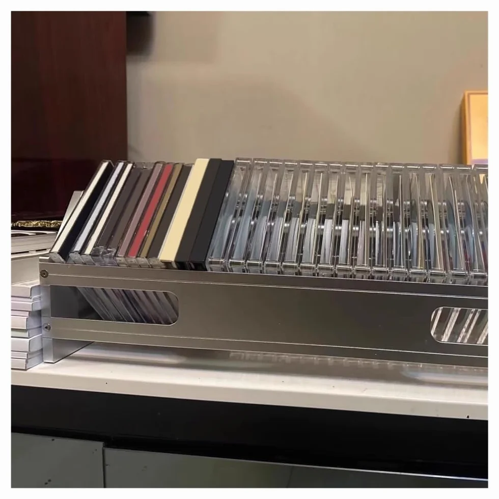 Portadischi per album, Porta-album da tavolo in lega di alluminio con supporto for album CD in metallo aperto in stile industriale