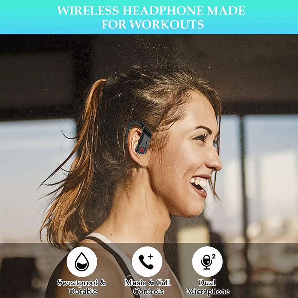 Auricolari wireless per sport e corsa, auricolari Bluetooth 5 in-ear cuffie wireless IPX5 resistenza al sudore con microfono e custodia di ricarica, batteria integrata per allenamento palestra