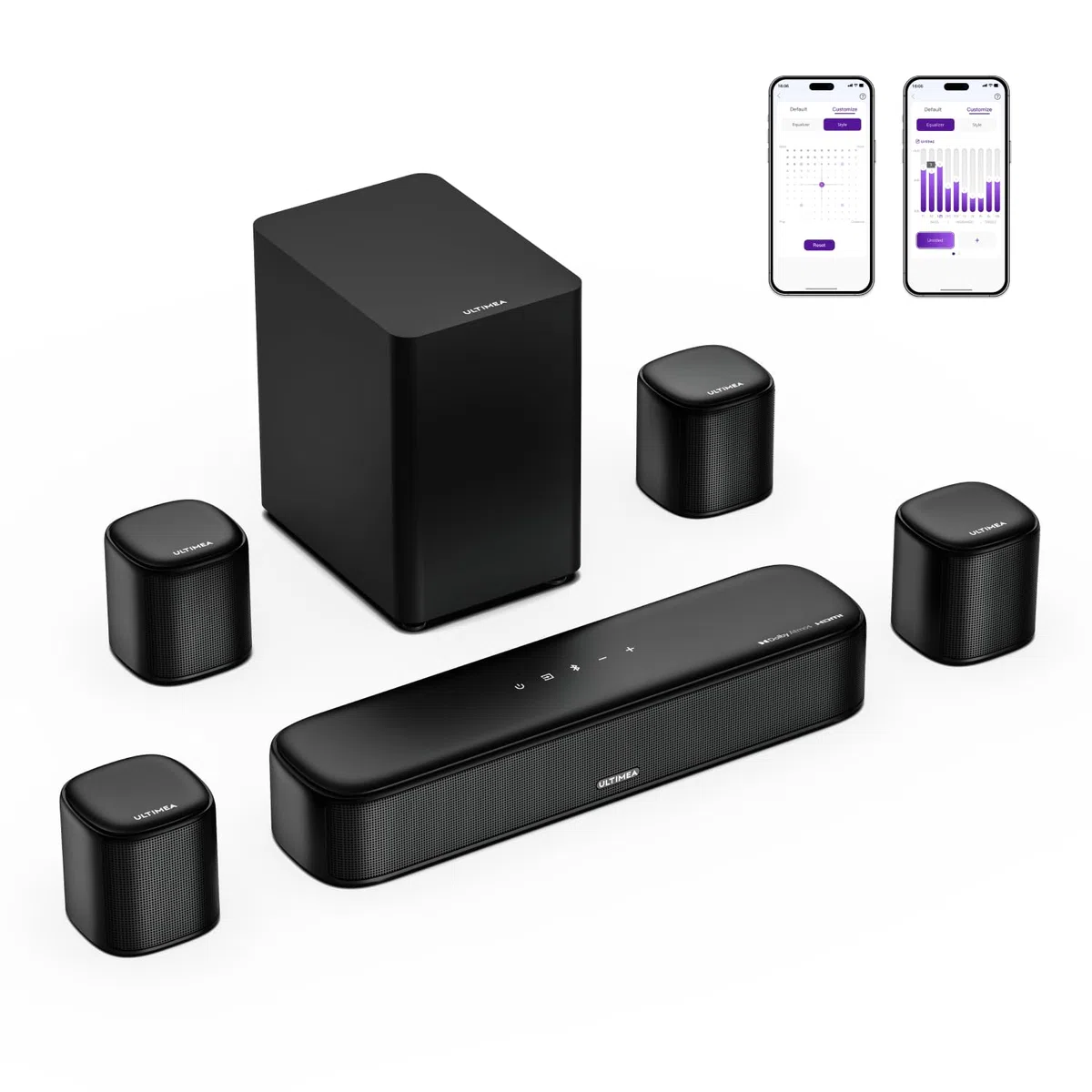 ULTIMEA 7.1ch Soundbar con Dolby Atmos, Soundbar TV con Subwoofer e 4 Altoparlanti Surround, Sistema Audio Surround 3D per Home Cinema, HDMI eARC, Bluetooth 5.3, app, Aura A60