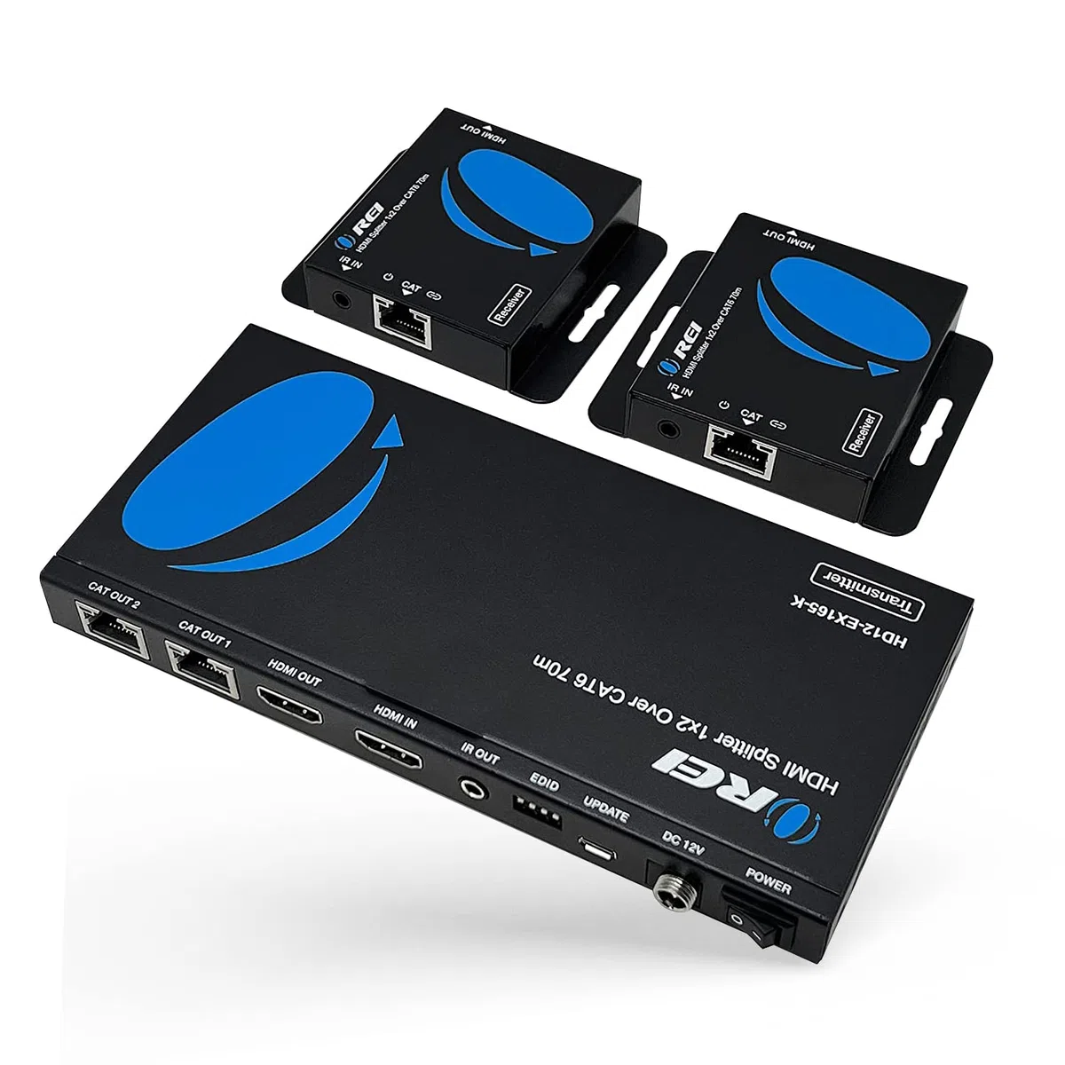 Orei 4K 1x2 HDMI over ethernet Extender Splitter su cavo Ethernet CAT6/7 4K @ 30Hz fino a 50 m - 1 ingresso 2 out, 1080p @ 60Hz fino a 70 m, PoC, controllo IR, EDID, HDMI Loop Out (HD12-EX165-K)