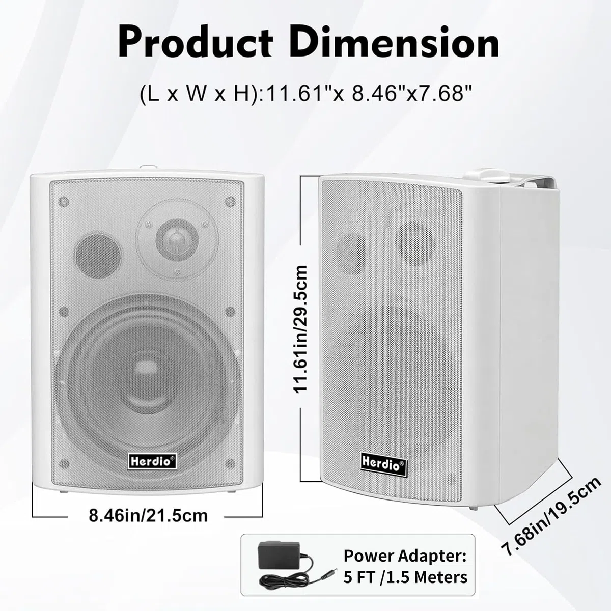 Herdio 5.25" 300W Max Power Wall Mount Outdoor Bluetooth Speakers, Be Waterproof and Able to Wireless Multi-Connection Up to 20 Units for Patio/Porch/Balcony (Whute, 2-Pack)