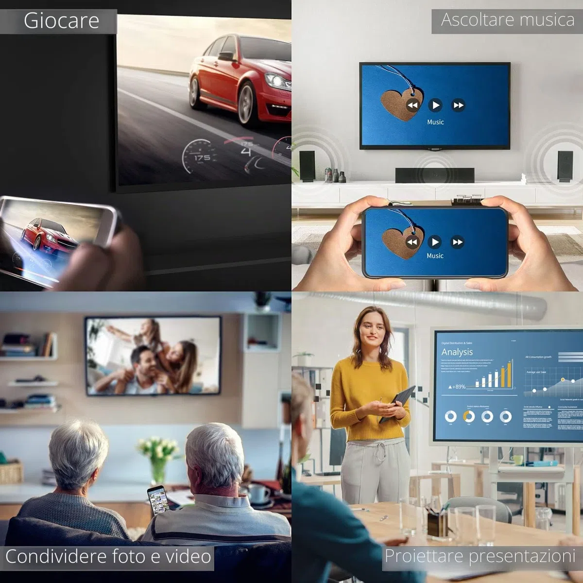 j5create ScreenCast HDMI Ricevitore adattatore wireless per display-Mirroring di telefono, tablet, laptop su HDTV-Compatibile con MiraCast, AirPlay, Android, Windows 10 PC, iOS, iPhone, Tablet(JVAW56)
