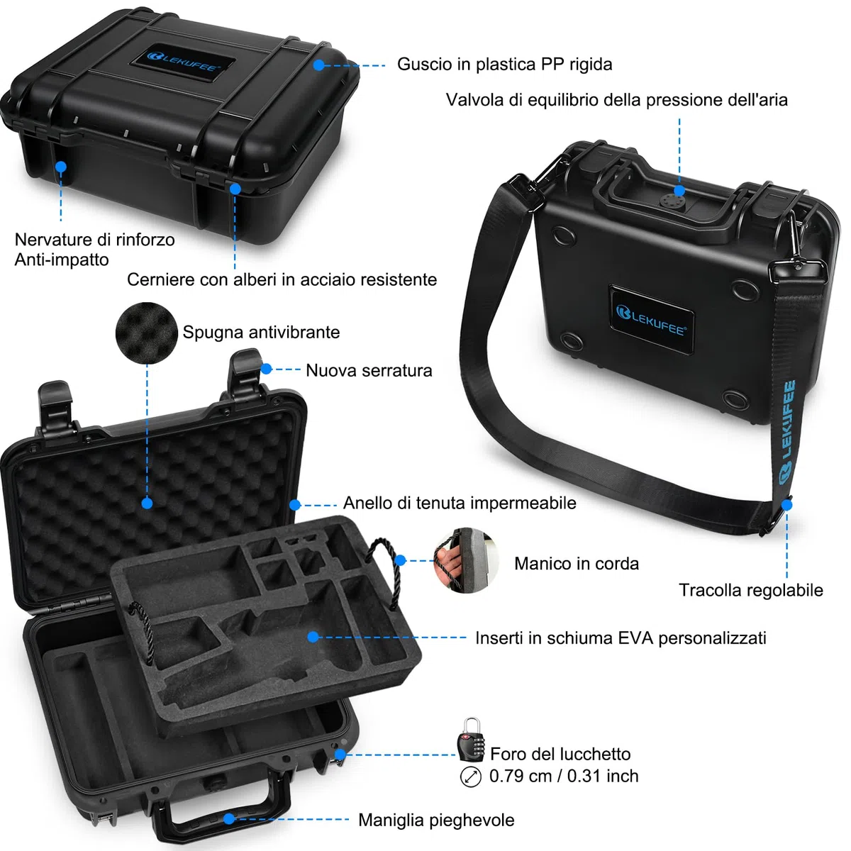 LEKUFEE Valigia Rigida Impermeabile e Portatile per DJI Osmo Mobile 8,Osmo Mobile 7P/7,Stabilizzatore Gimbal,DJI Mic 3/2/Mic Mini e Altri Accessori (Solo Custodia)