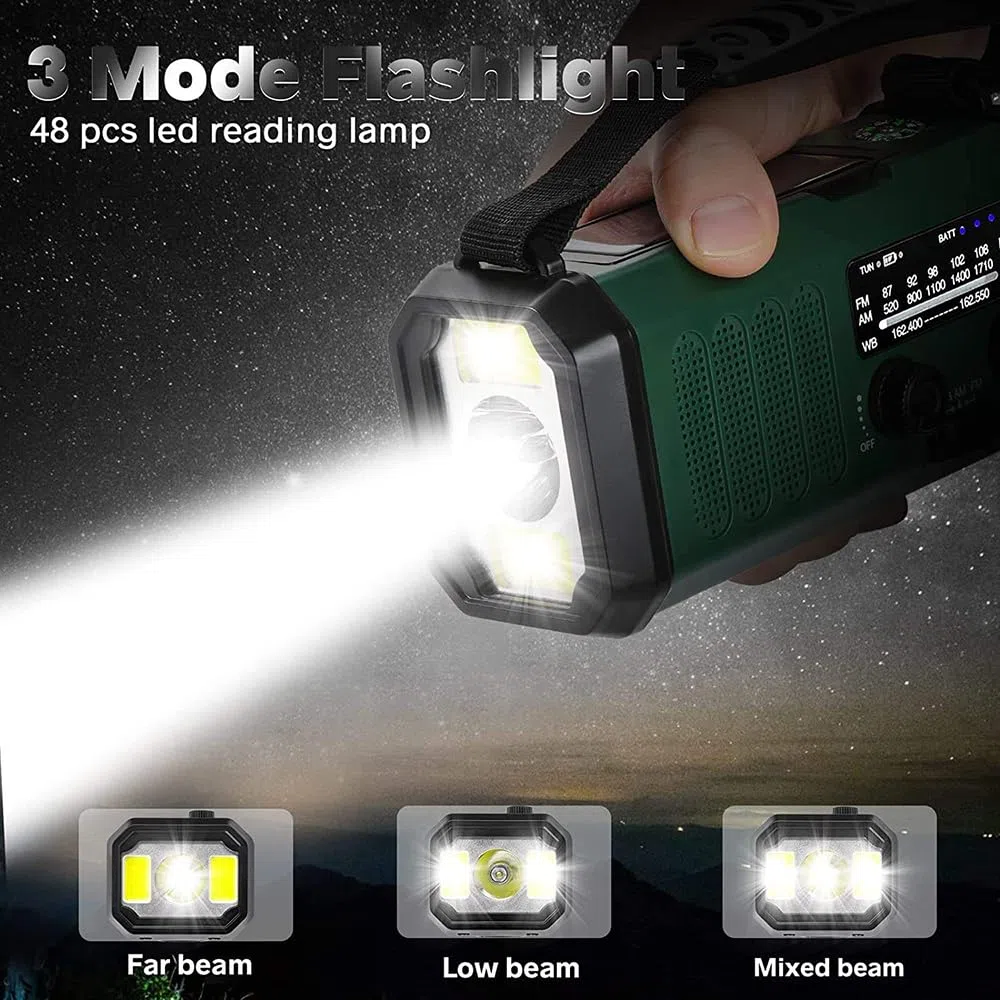 Radio AM/FM/WB Portatile Emergenza Solare,Winnes Radiolina a Manovella Dinamo con Batteria da 20000 mAh per Ricarica Telefono di Emergenza Outdoor Allarme SOS e Torci,LED Lampada da lettur - (Verde)