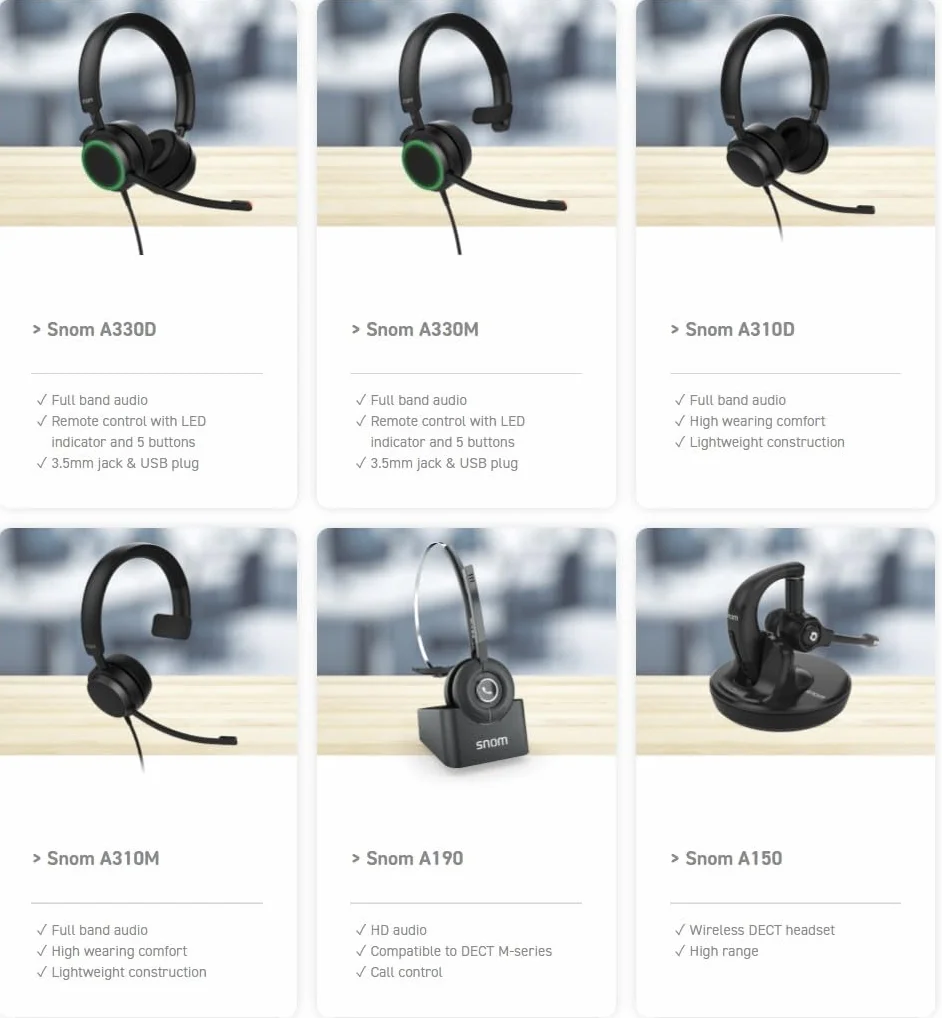 Snom Fritzbox 7590 Ax - Cuffie cordless compatibili con microfono, cuffie senza fili, telefono senza fili, 2 pezzi, cancellazione del rumore, portata 50 m