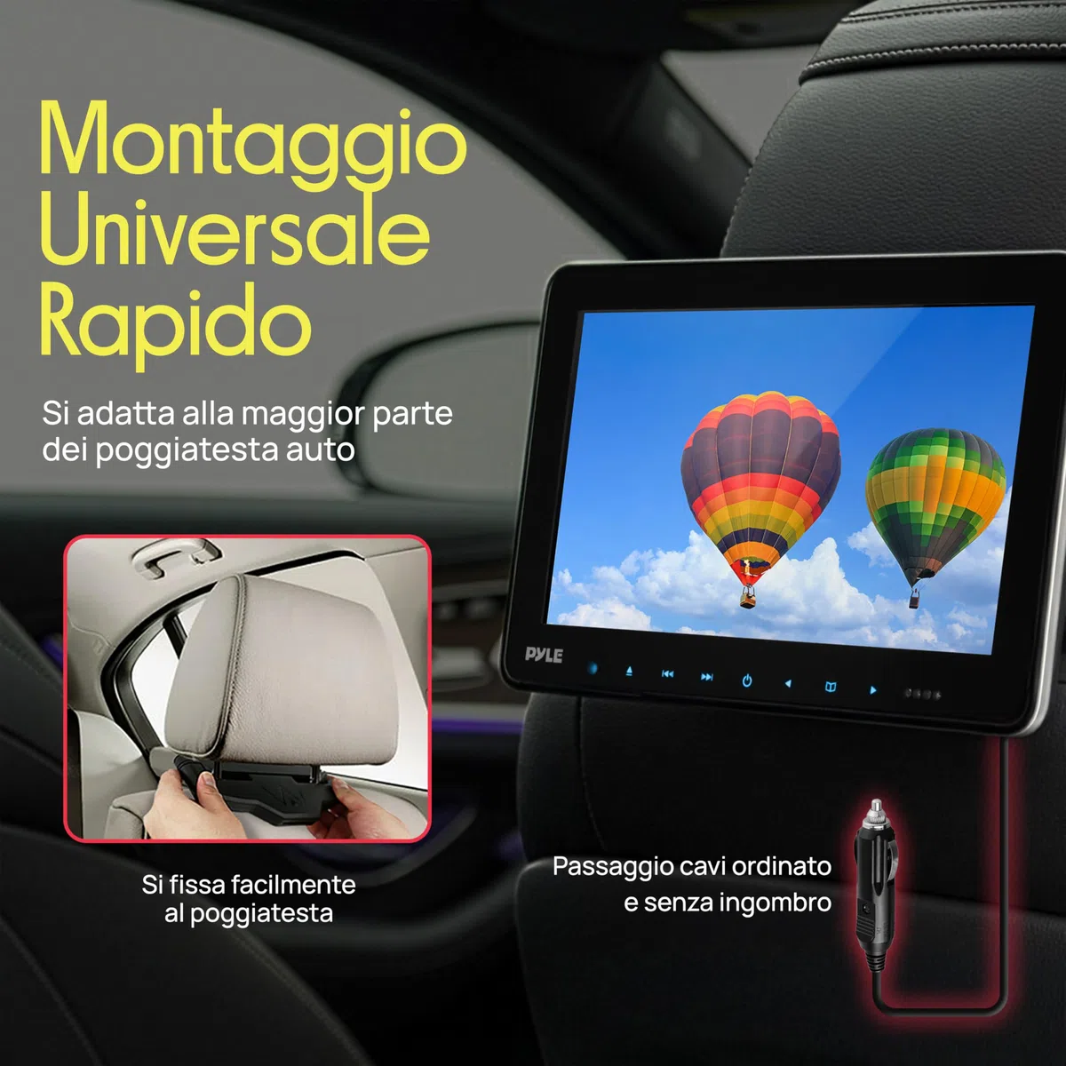 Pyle Schermo per Auto per Poggiatesta Auto 23,9 cm con Cuffie Wireless, Lettore Multimediale CD/DVD, HDMI, Schermo LCD Widescreen, Sistema Intrattenimento Audio/Video e Staffa di Montaggio