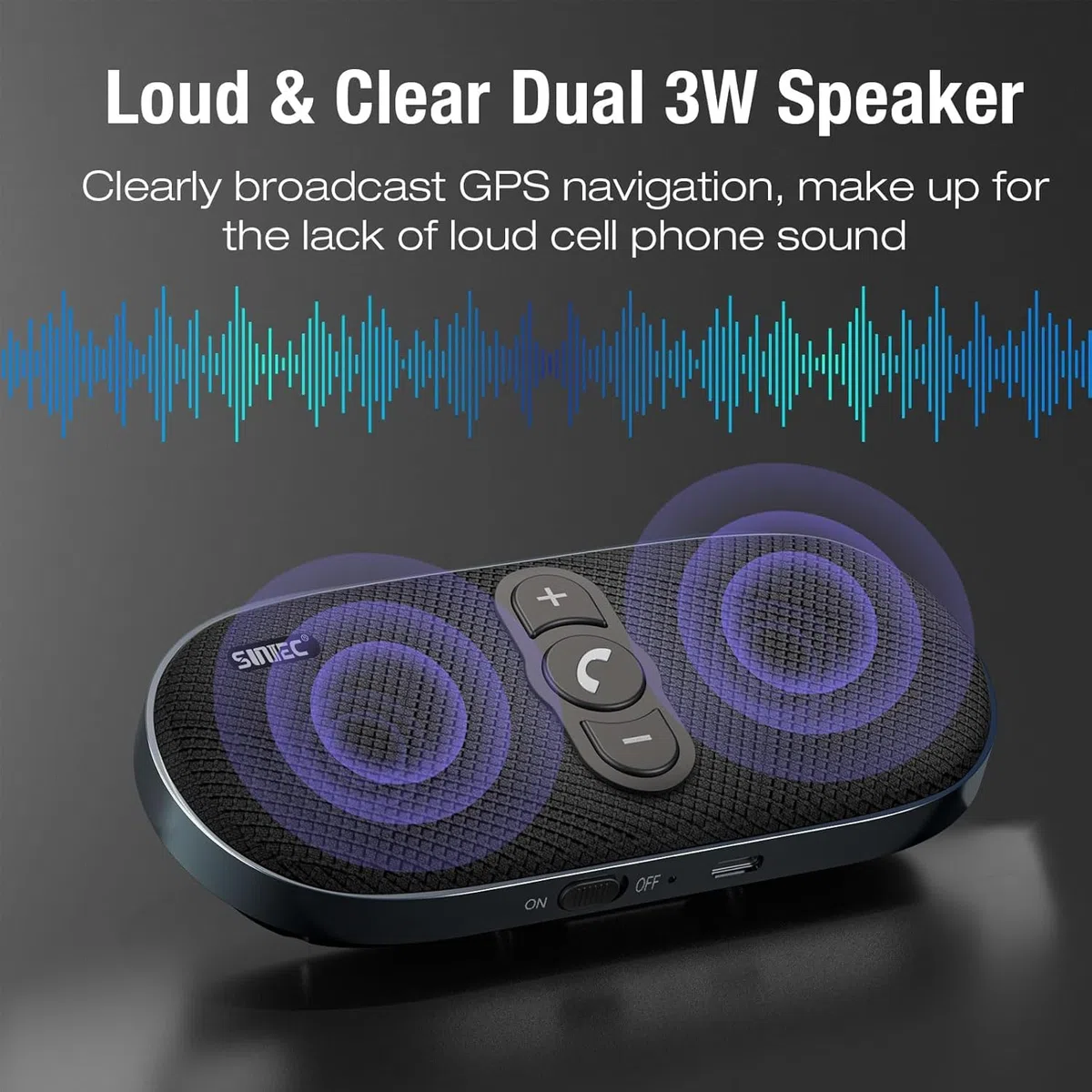 Kit vivavoce per auto Bluetooth: altoparlante vivavoce Bluetooth da 6 W per telefono cellulare funziona su furgoni e camion, doppio microfono, supporto per Siri Voice Assistant, kit vivavoce BC990G