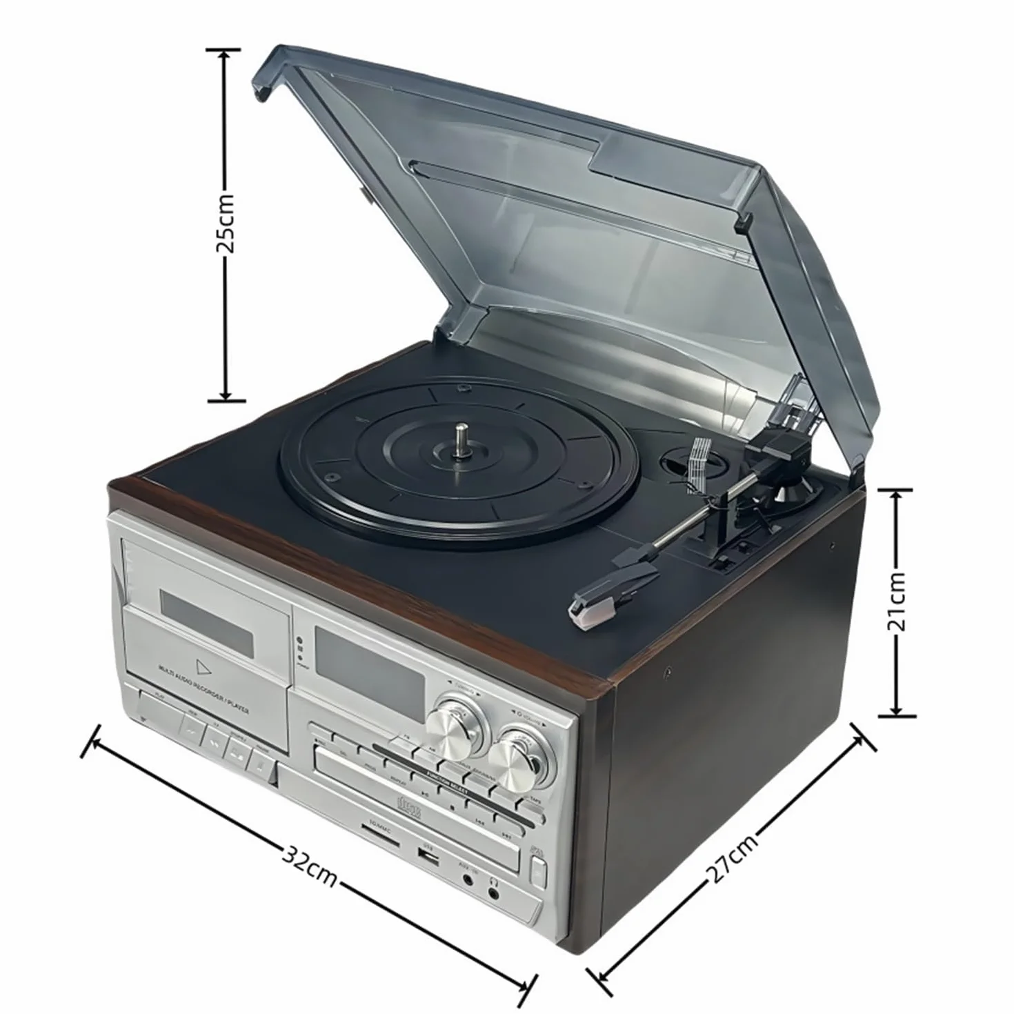 Giradischi Bluetooth 10 in 1 in vinile giradischi, lettore di cassette CD, 33/45/78 giri/min, altoparlanti integrati, pannello di controllo per l'intrattenimento domestico