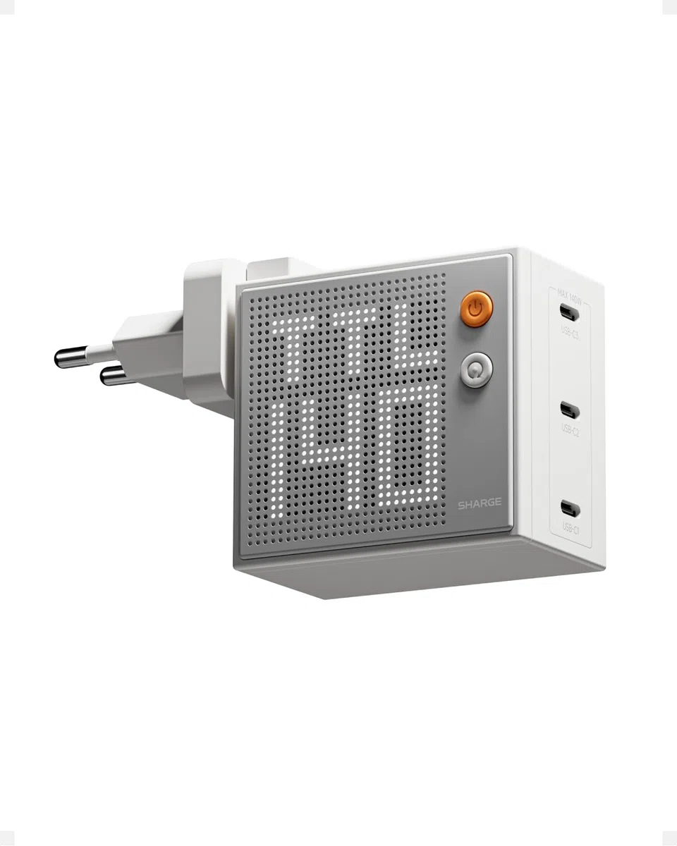 SHARGE Pixel 140 caricatore per laptop, caricatore USB-C da 140W max con display Smart Pixel, alimentatore multiplo PD per MacBook Air, Galaxy S25 S24, iPhone 16 15 Pro Max, iPad e altri dispositivi