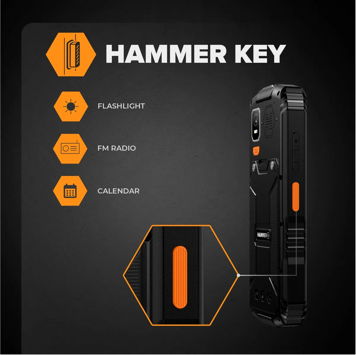 Hammer H Horizon LTE Telefono Rugged senza Contratto, Batteria 3000mAh, 64 GB, Display IPS 2,8", Tasti Grandi, Tasto SOS, Torcia, Fotocamera 2 MP, Radio FM, USB-C, Dual SIM, IP68/MIL-STD-810H, Nero
