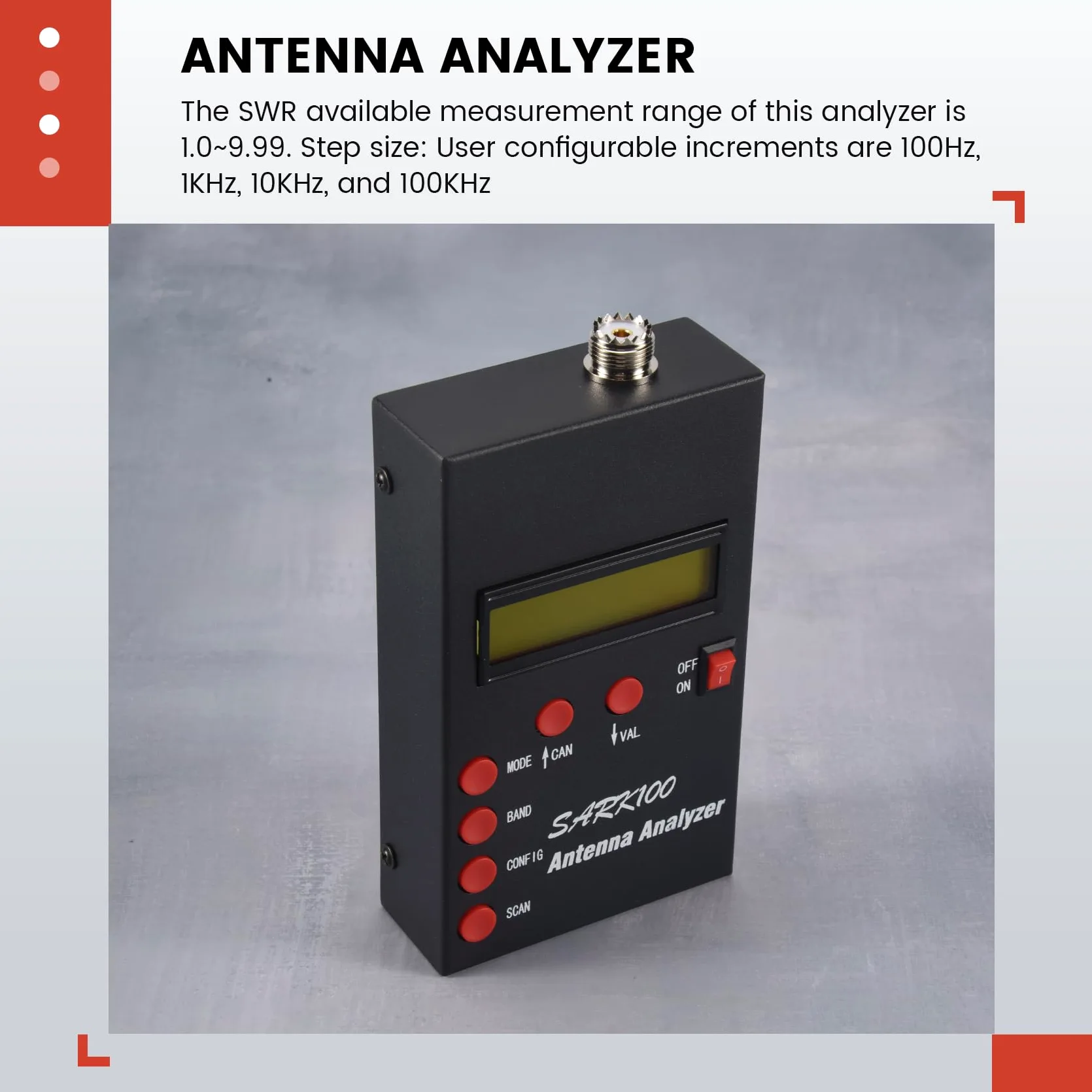 Analizzatore di Antenne SARK100 Analizzatore di Antenne SWR un Onde Corte da 1 un 60 MHz con Intervallo di Misurazione Utilizzabile da 1,0 un 9,99 SWR