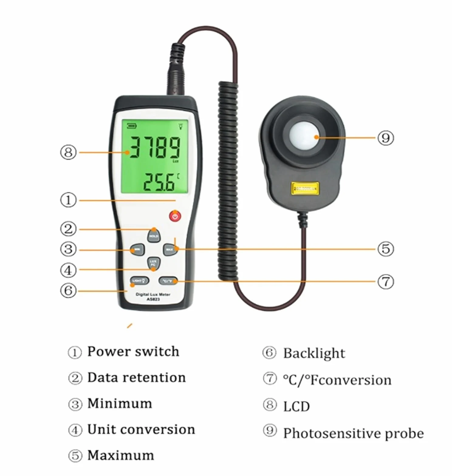 Luxmetro, Luxmetro Portatile Digitale Illuminamento 200.000 Lux/FC Luminometro Fotometro Tester Di Illuminazione Luxmetro