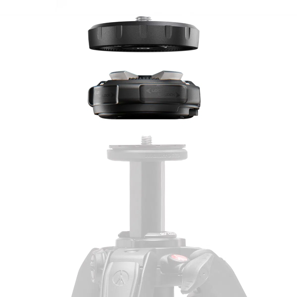 Manfrotto XCHANGE Quick Release, Sistema Universale per Treppiede/slider/accessori, Base e Piastra, Portata 20 Kg, Alluminio Leggero, Filetti 3/8" e 1/4", per Foto, Video e Luci