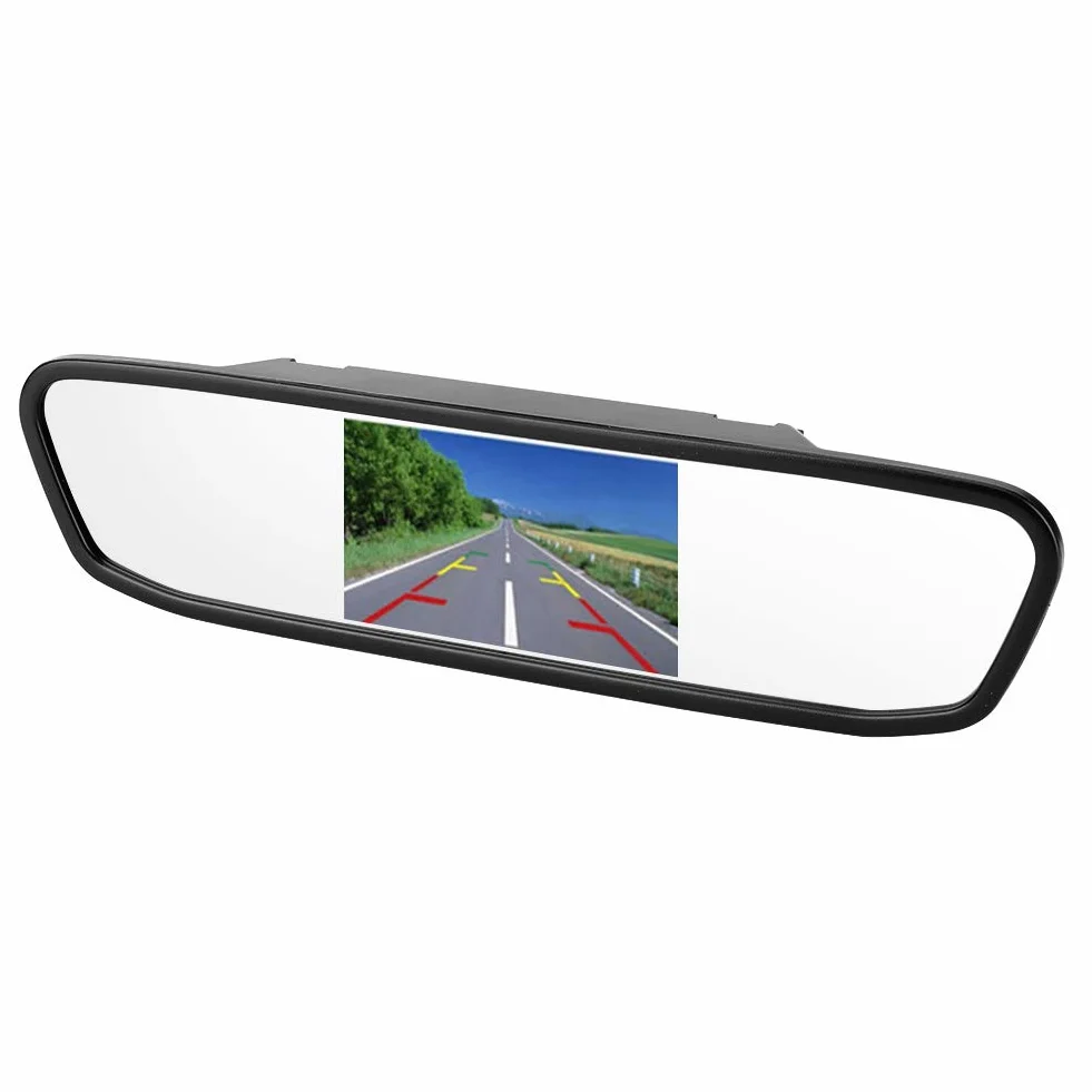 Monitor per Specchietto Retrovisore Auto Schermo LCD TFT HD 4,3 Pollici Risoluzione 480x272 con Doppio Ingresso Video AV1 AV2 per Parcheggio Notturno, Guida in Autostrada, Utilizzo in Famiglia