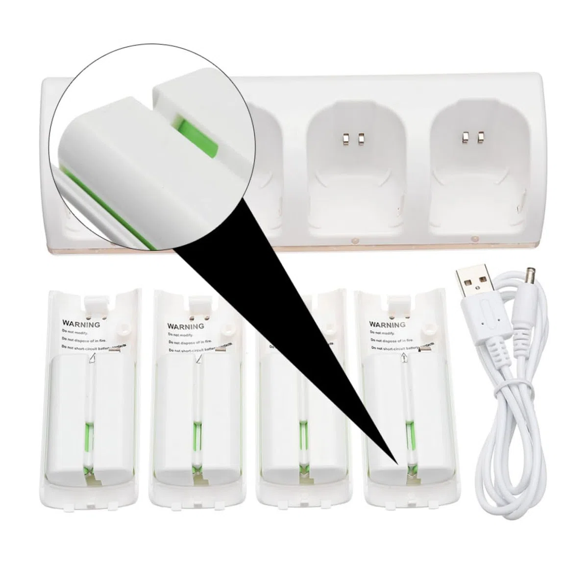 Caricabatterie USB per Batterie a 4 Slot Bianco in Plastica | Interfaccia Usb, Ricarica Simultanea di Unità, Adattatore Batterie per Batterie Ricaricabili