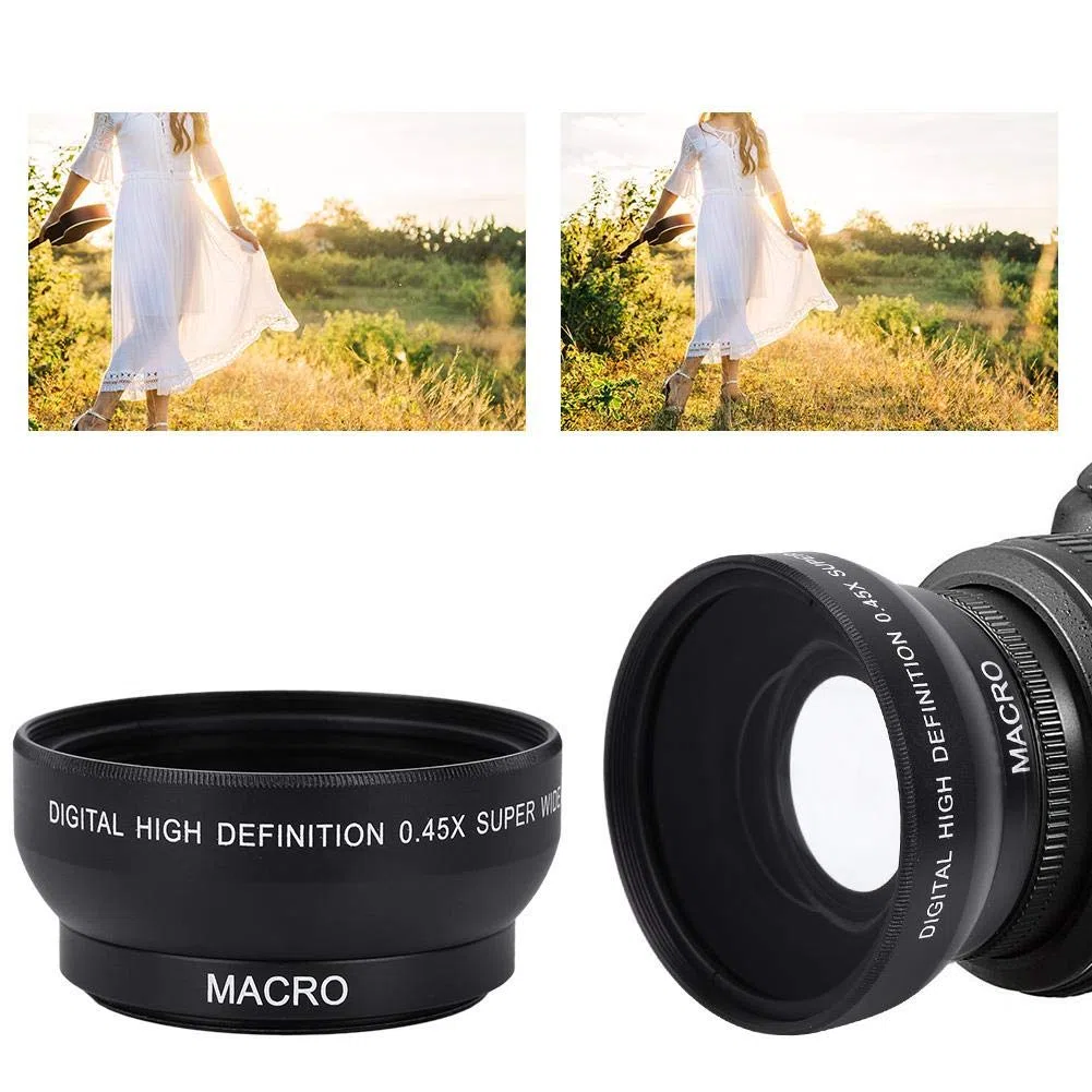 Lenti della Macchina Fotografica - Obiettivo Grandangolare 0.45X per Videocamera da 49 mm - Fotocamera Impermeabile/Antigraffio/Antiolio Len