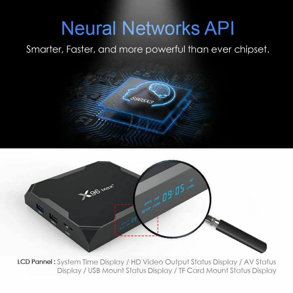 Android TV Box 4GB RAM 32GB ROM 2.4G + 5.8G WiFi 1000M LAN X96 Max+ Android Box Amlogic S905X3 Quad-core Bluetooth 4.0 4K 60fps Supporto HDR