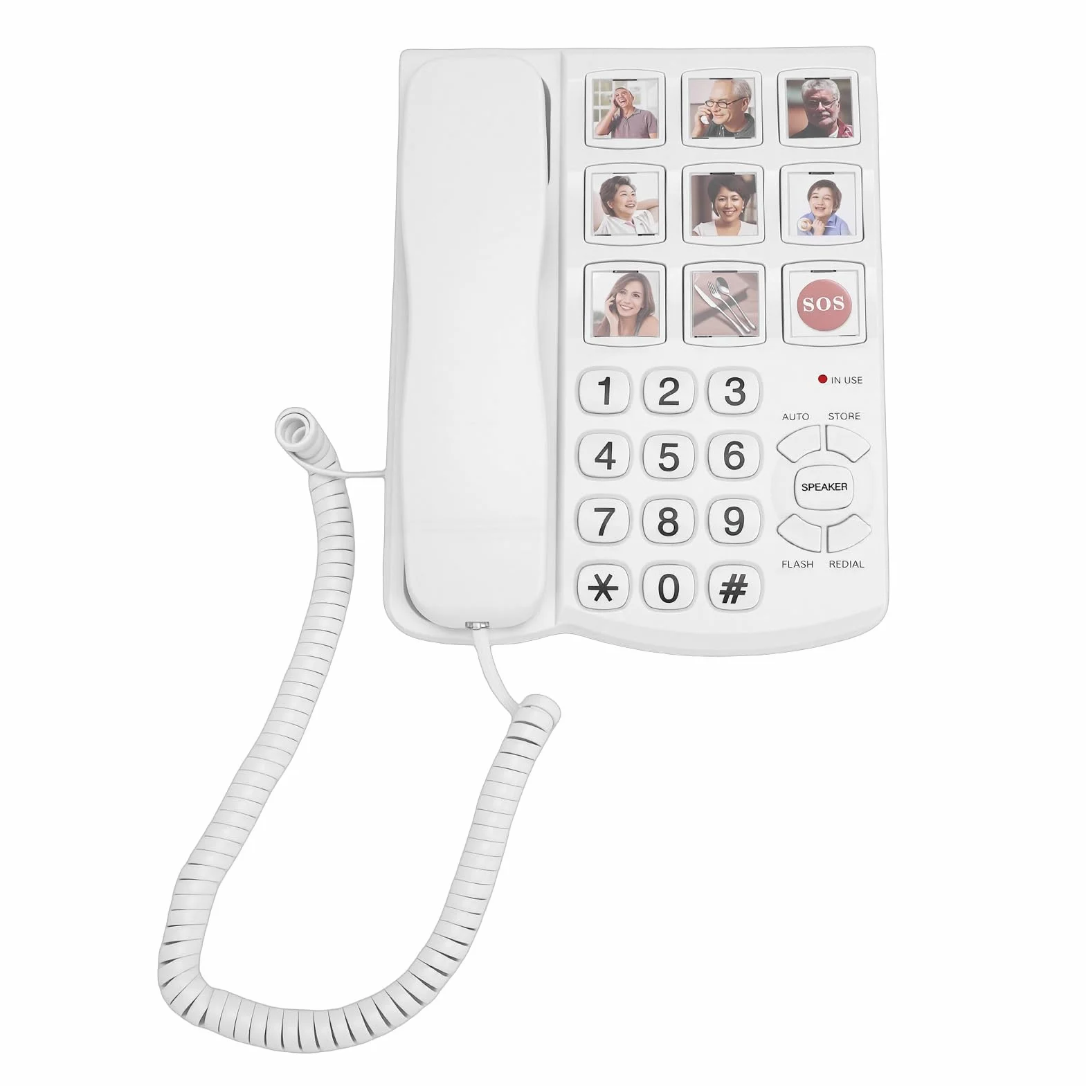Fockety Telefono con tasti grandi per anziani, telefono fisso con filo, 9 tasti grandi, One Touch, volume regolabile, suoneria forte, avviso di chiamata LED, per anziani ipovedenti
