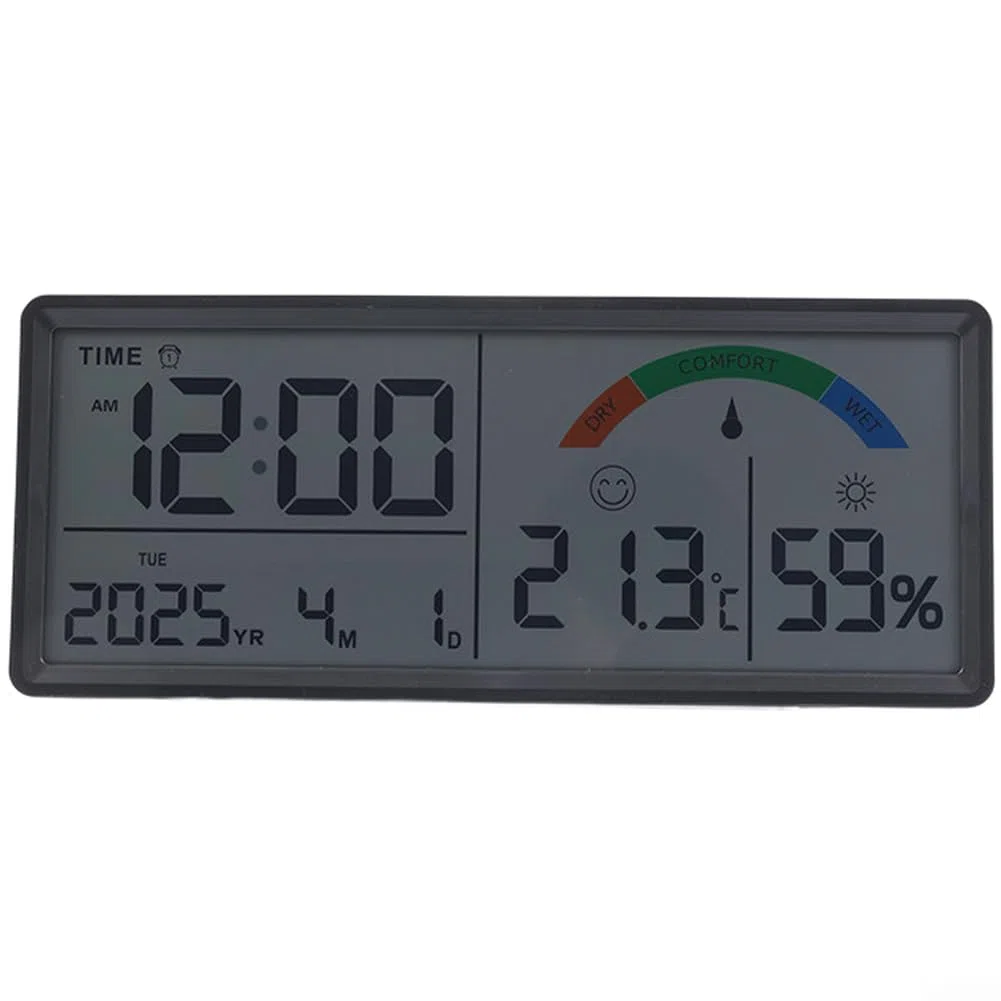 Grande orologio da parete digitale LCD con display a temperatura e umidità, calendario sveglia e formato 24 ore, moderno orologio da scrivania rettangolare elettronico per soggiorno