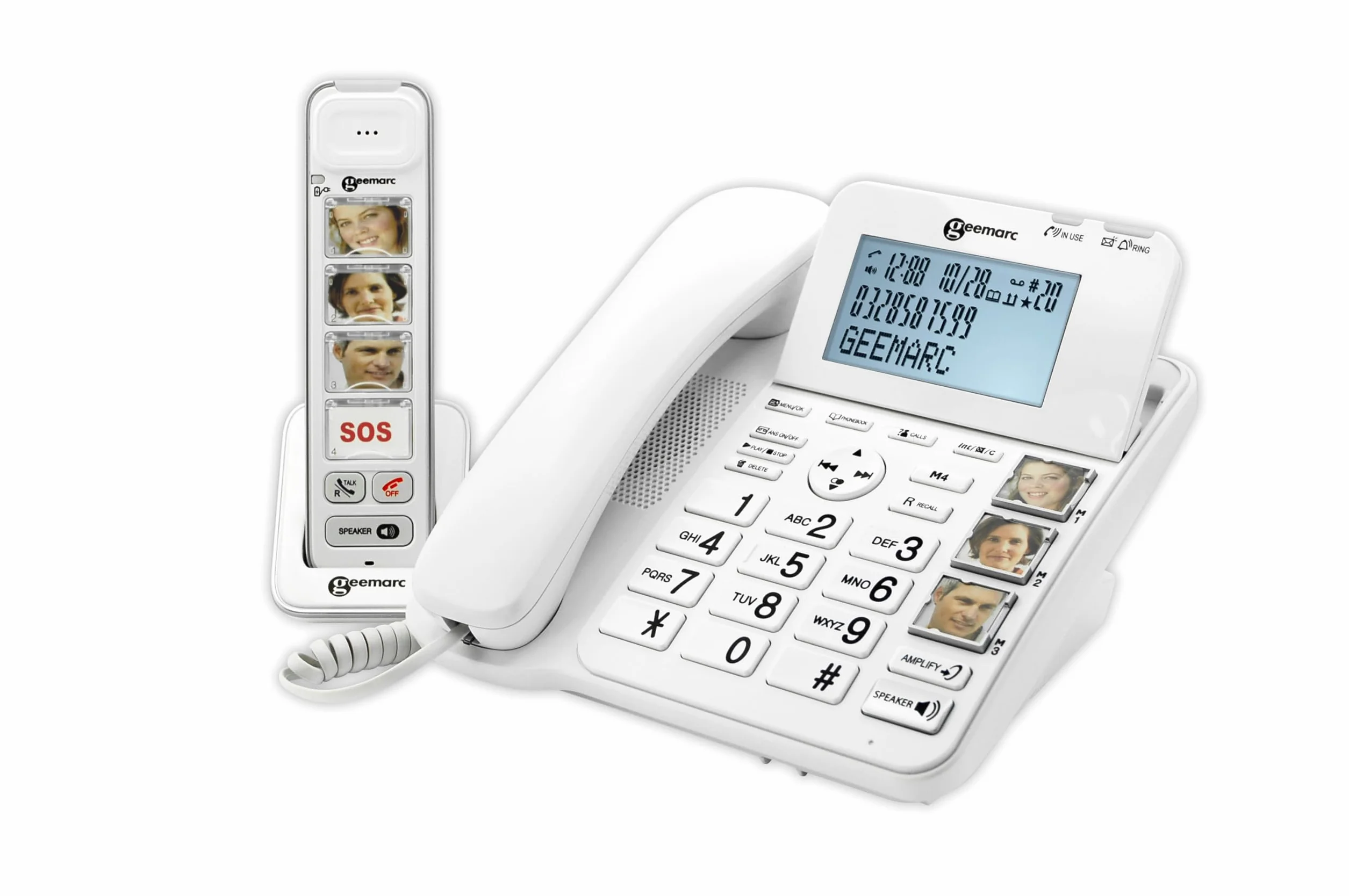 Geemarc Amplidect 295 Combi Photo - Telefono Fisso con Amplificatore e Ricevitore aggiuntivo con Grandi Tasti fotografici Personalizzabili per Anziani - Perdita dell'Udito da Bassa a Media - Versione