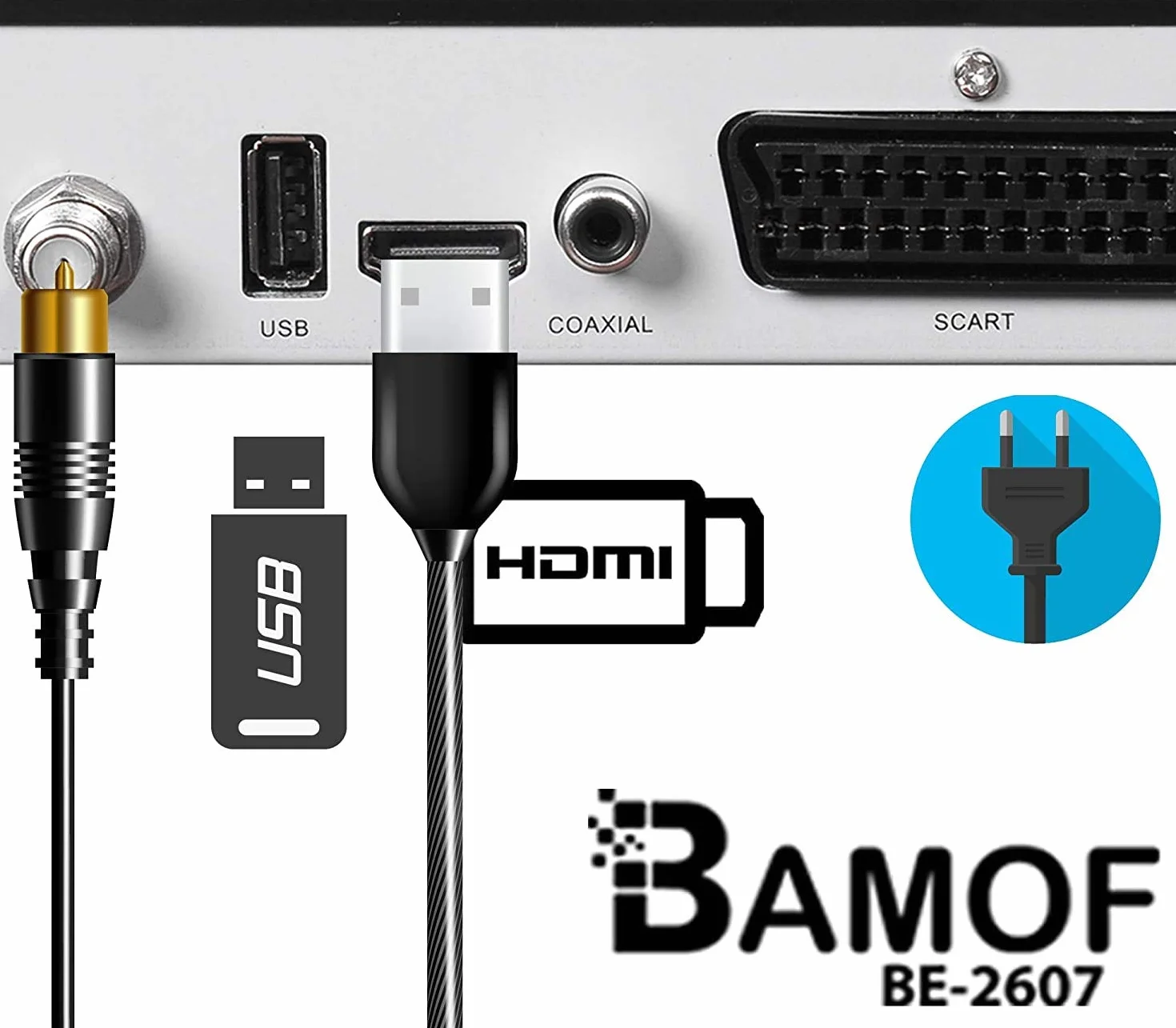Bamof BE-2607 - Ricevitore satellitare digitale (HDTV, DVB-S/S2, HDMI, SCART, 2 x USB 2.0, Full HD 1080p) [Preprogrammato per Astra Hotbird Türksat] [Classe energetica A+++]