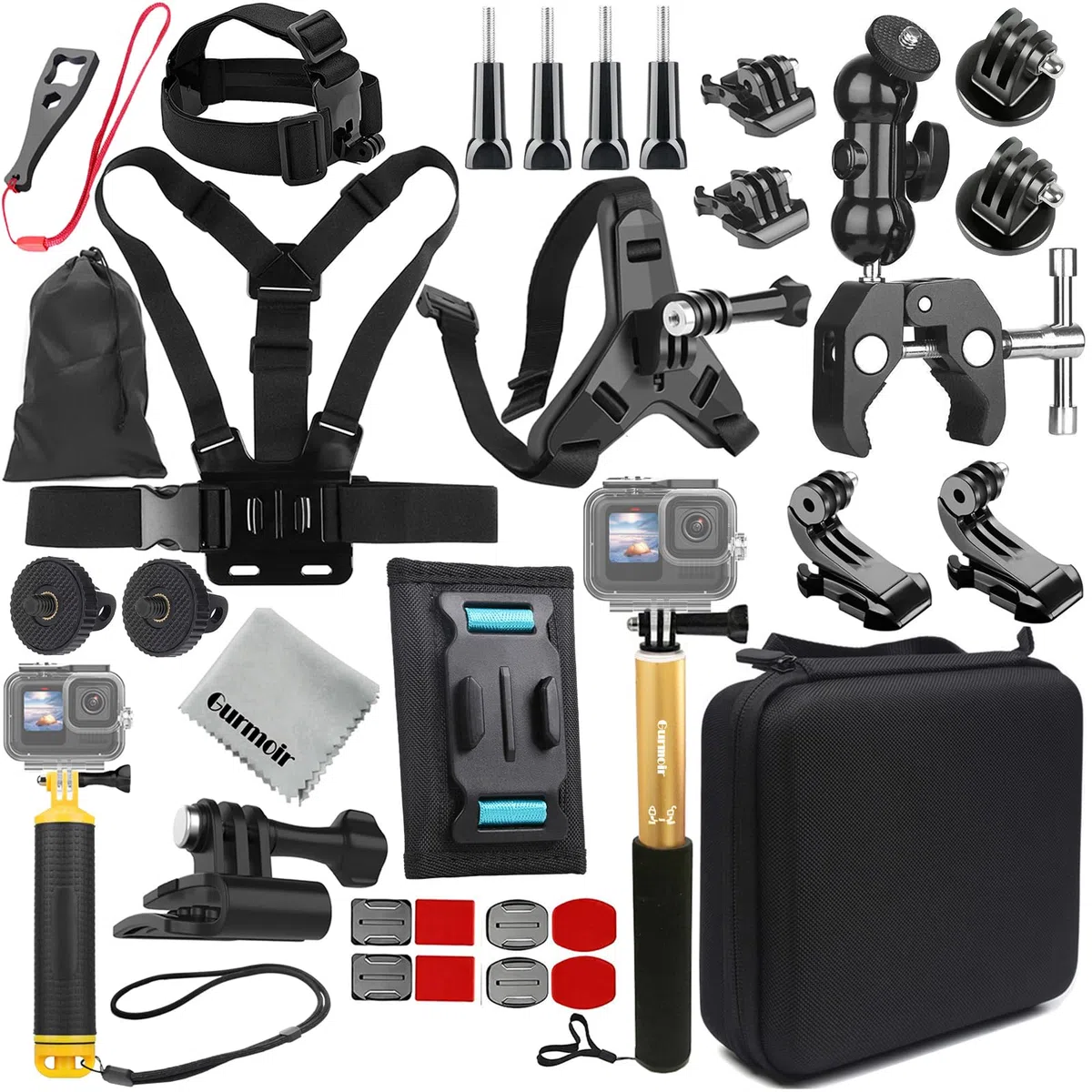 Kit di accessori per Gopro 13/12/11/Max 2/DJI Osmo Action 6/5 pro/4/Insta 360 X5/X4 e più fotocamera d'azione, Supporto bici per manubrio/Supporto per casco Kit per Gopro/Insta 360 (DT18)