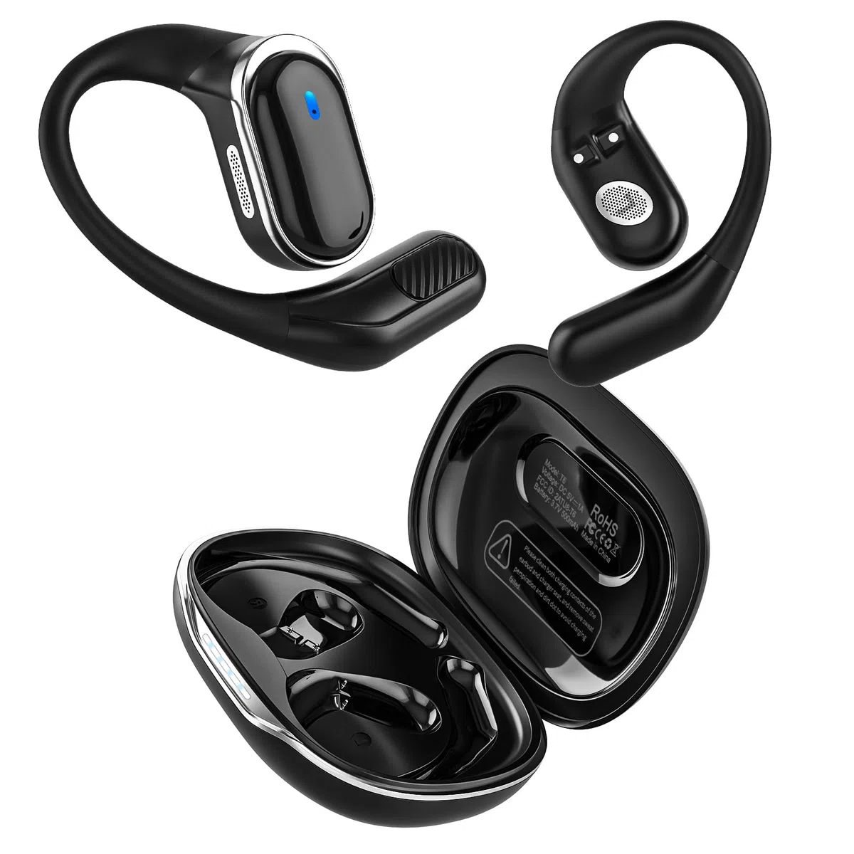 TRAUSI Auricolari wireless Bluetooth aperti, 80 ore di riproduzione, auricolari stereo con cancellazione del rumore ENC, ricarica rapida, auricolari sportivi impermeabili IPX7 con gancio per